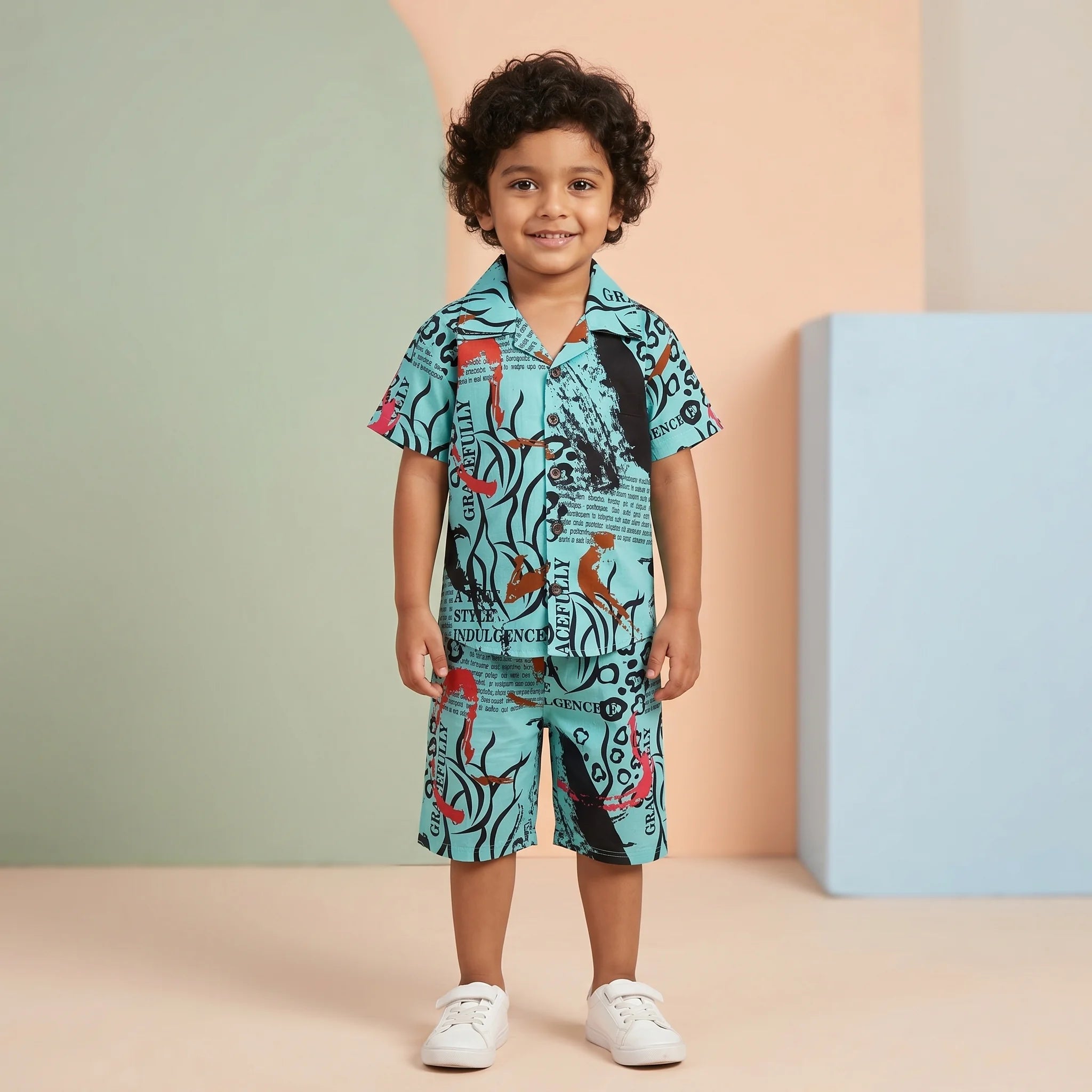 Boys' Abstract Print Shirt & Shorts Set