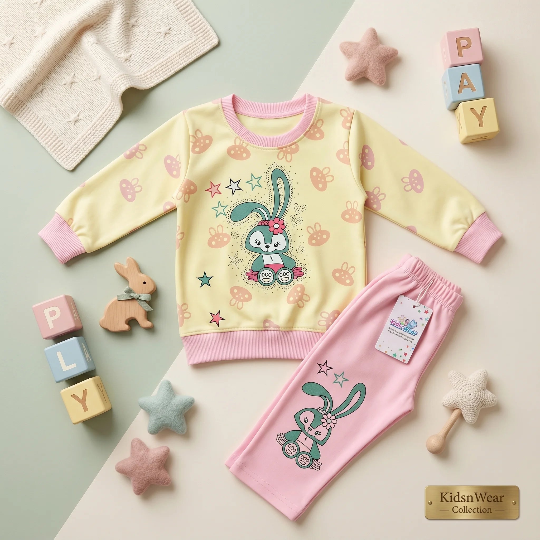 Girls' Cute Bunny Character Sweatshirt and Joggers Set