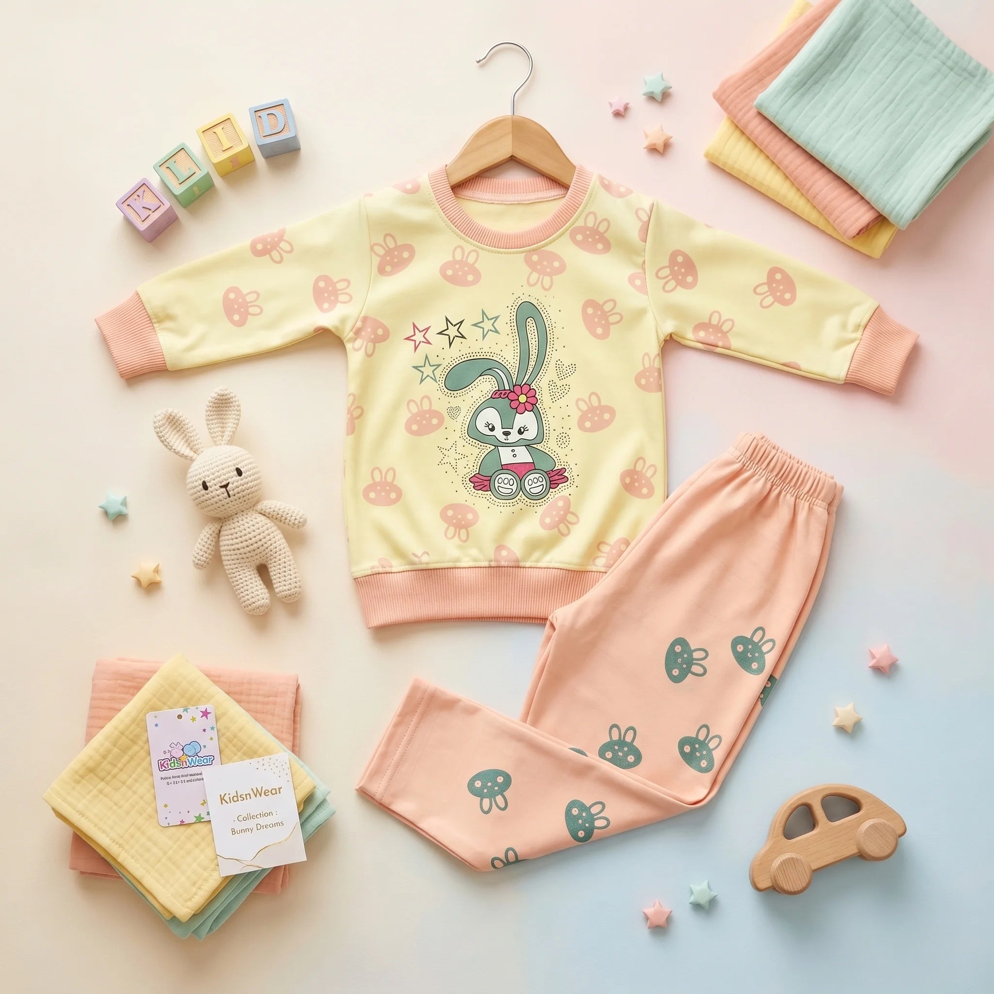 Girls' Cute Bunny Character Sweatshirt and Joggers Set