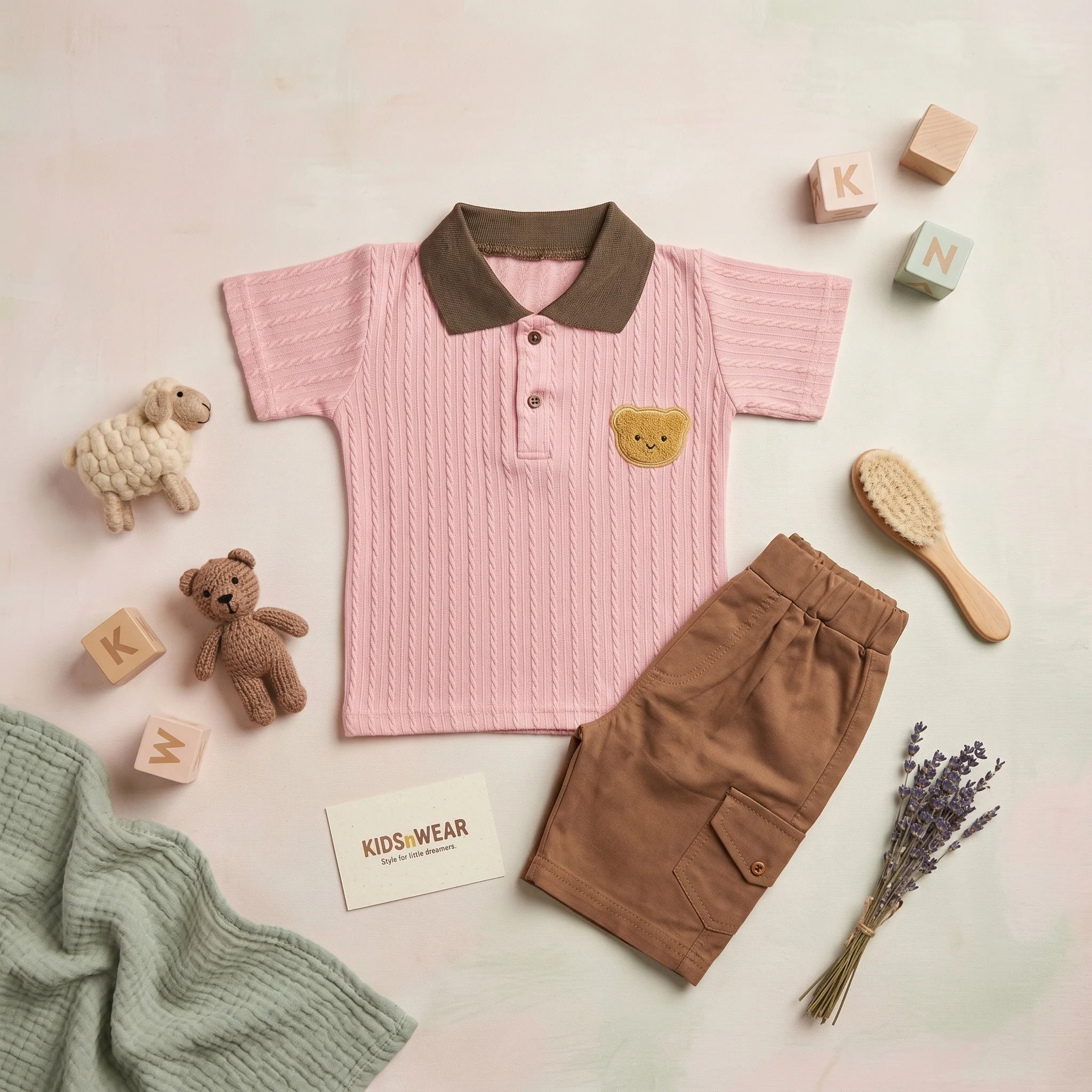Boys' Bear Patch Polo & Cargo Shorts Set