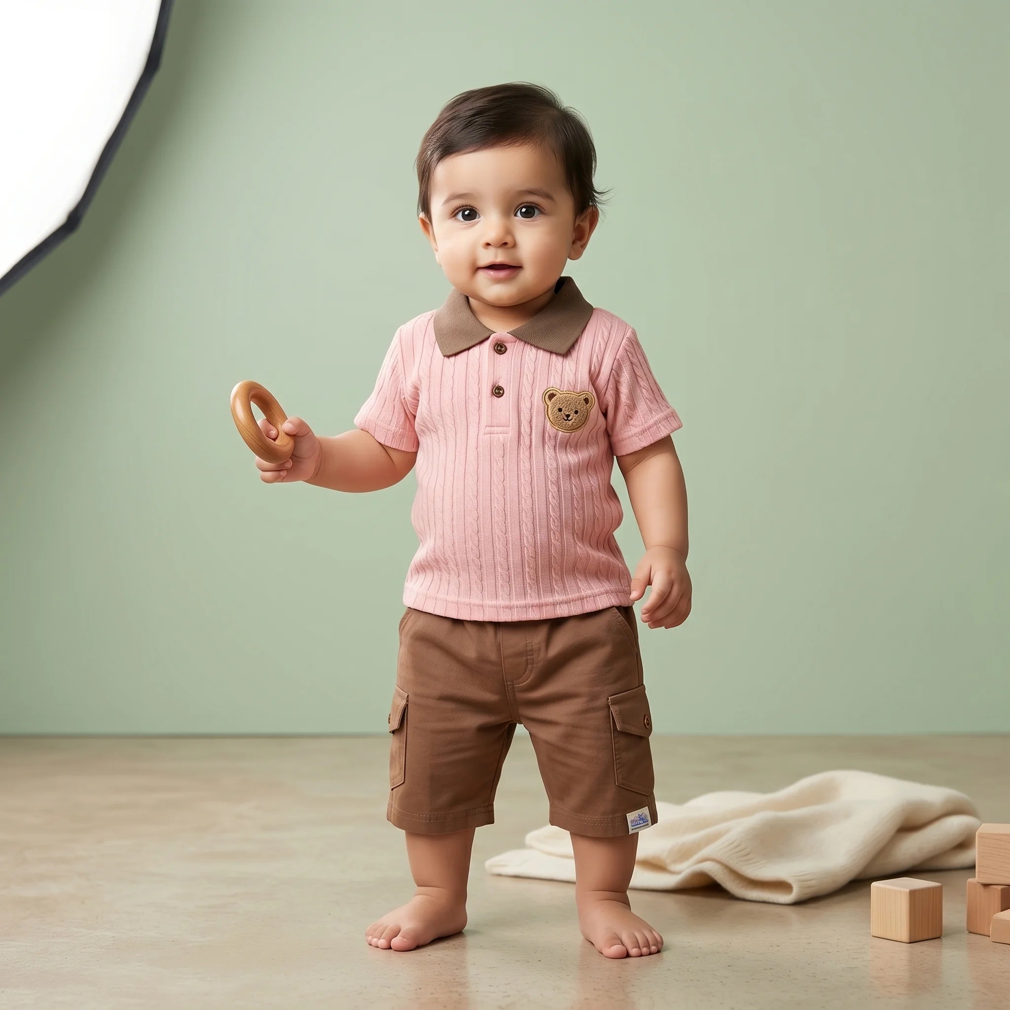 Boys' Bear Patch Polo & Cargo Shorts Set