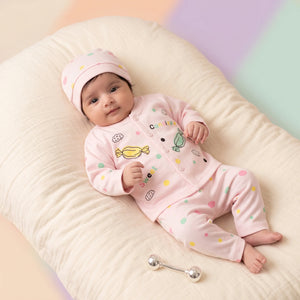 Baby Candy Print Romper & Beanie Set