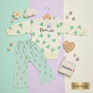 Girls' Beautiful Heart Tee & Floral Trousers Set
