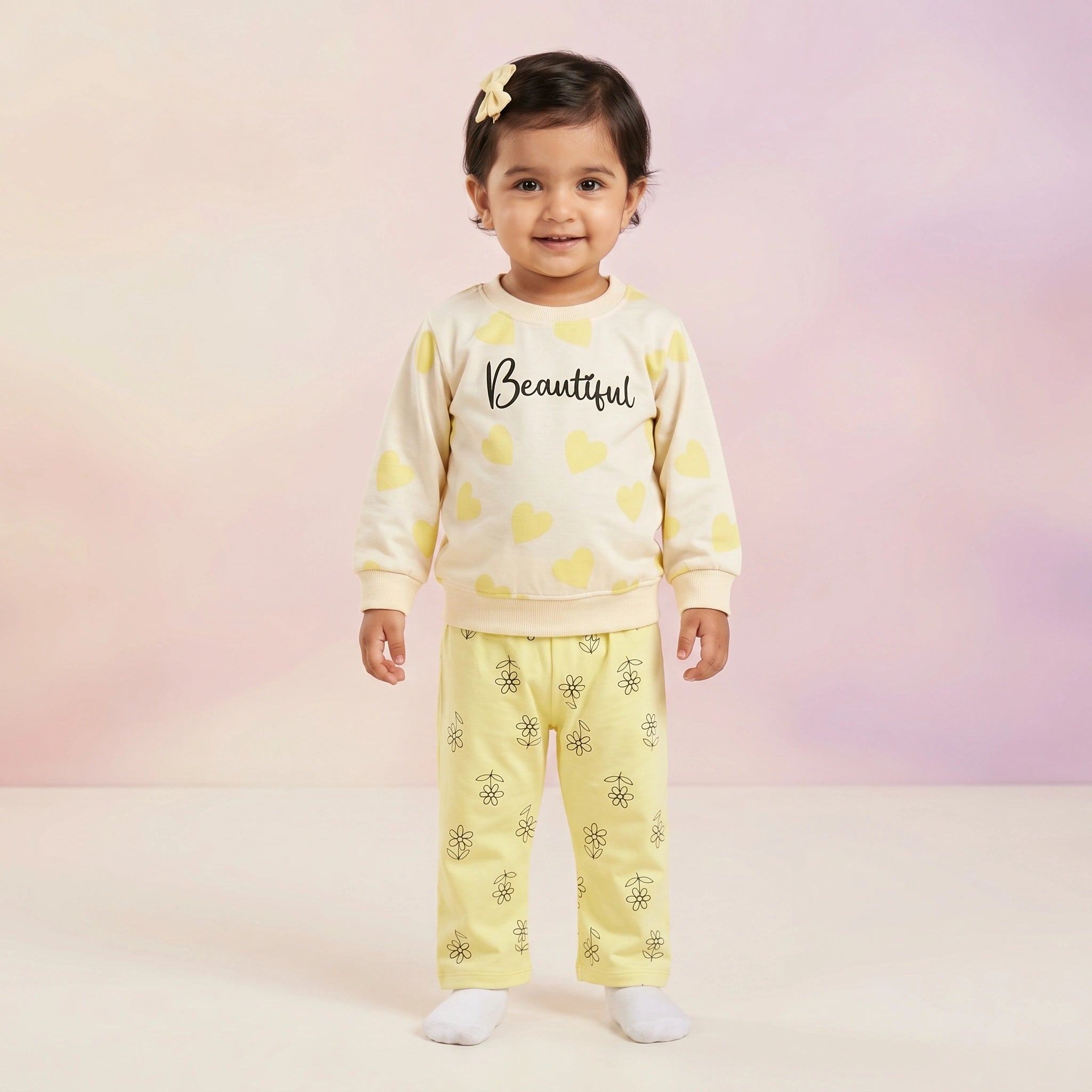 Girls' Beautiful Heart Tee & Floral Trousers Set