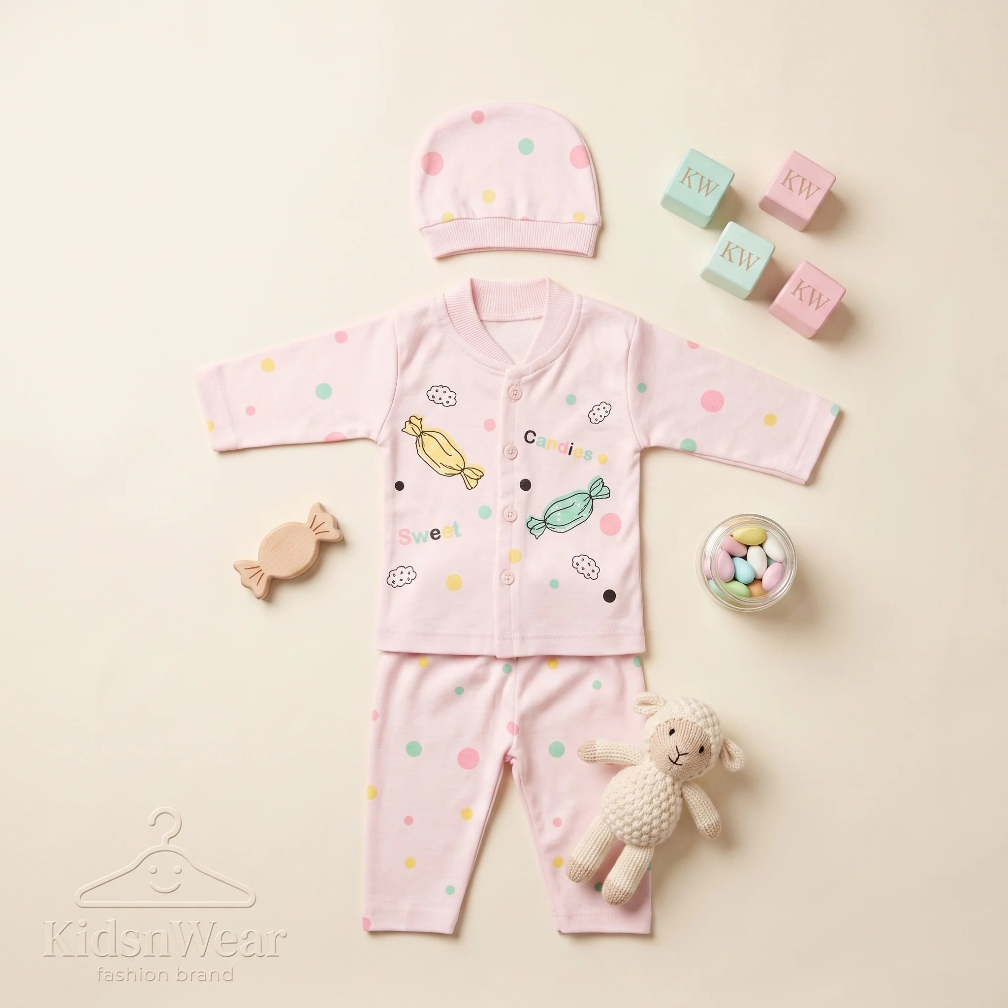 Baby Candy Print Romper & Beanie Set