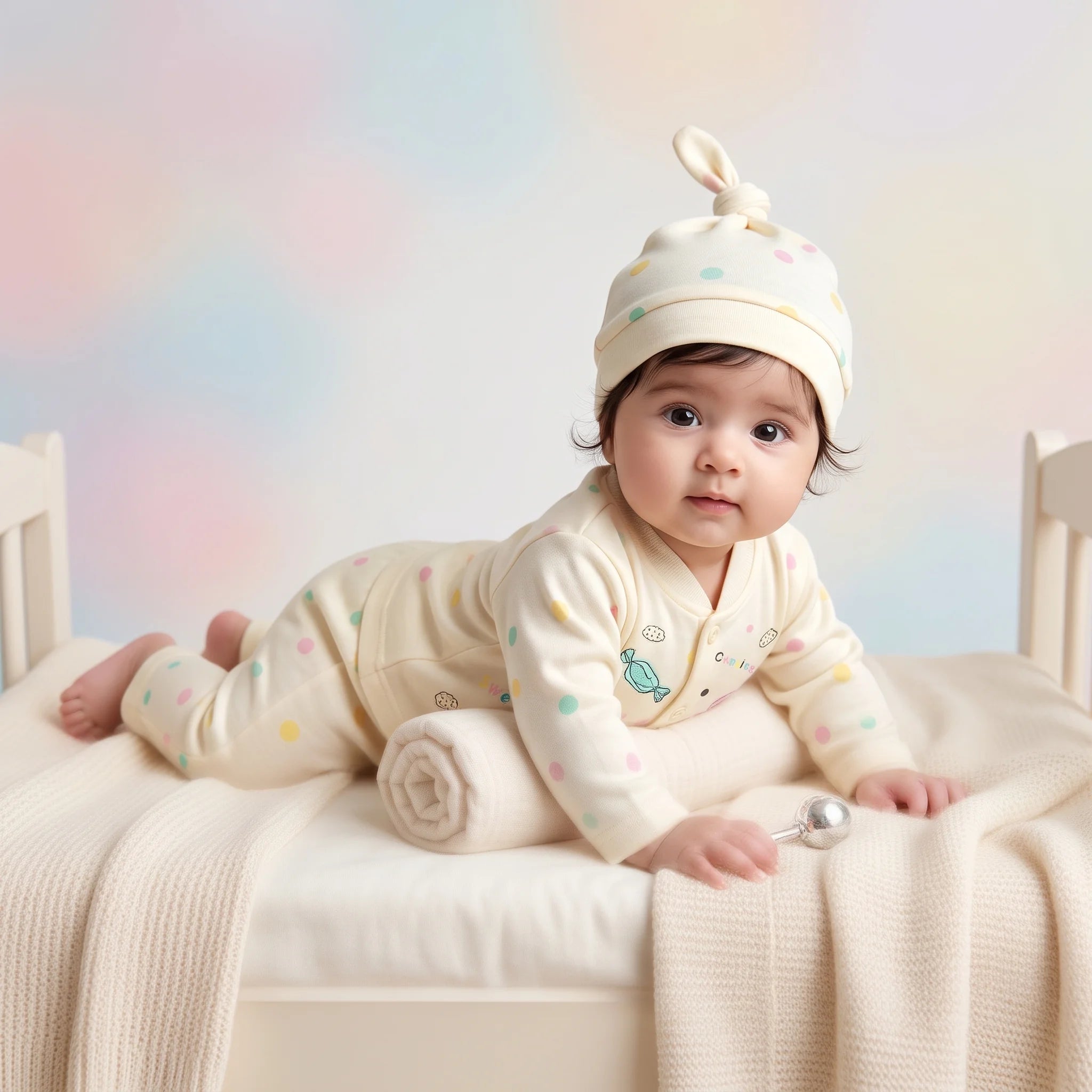 Baby Candy Print Romper & Beanie Set