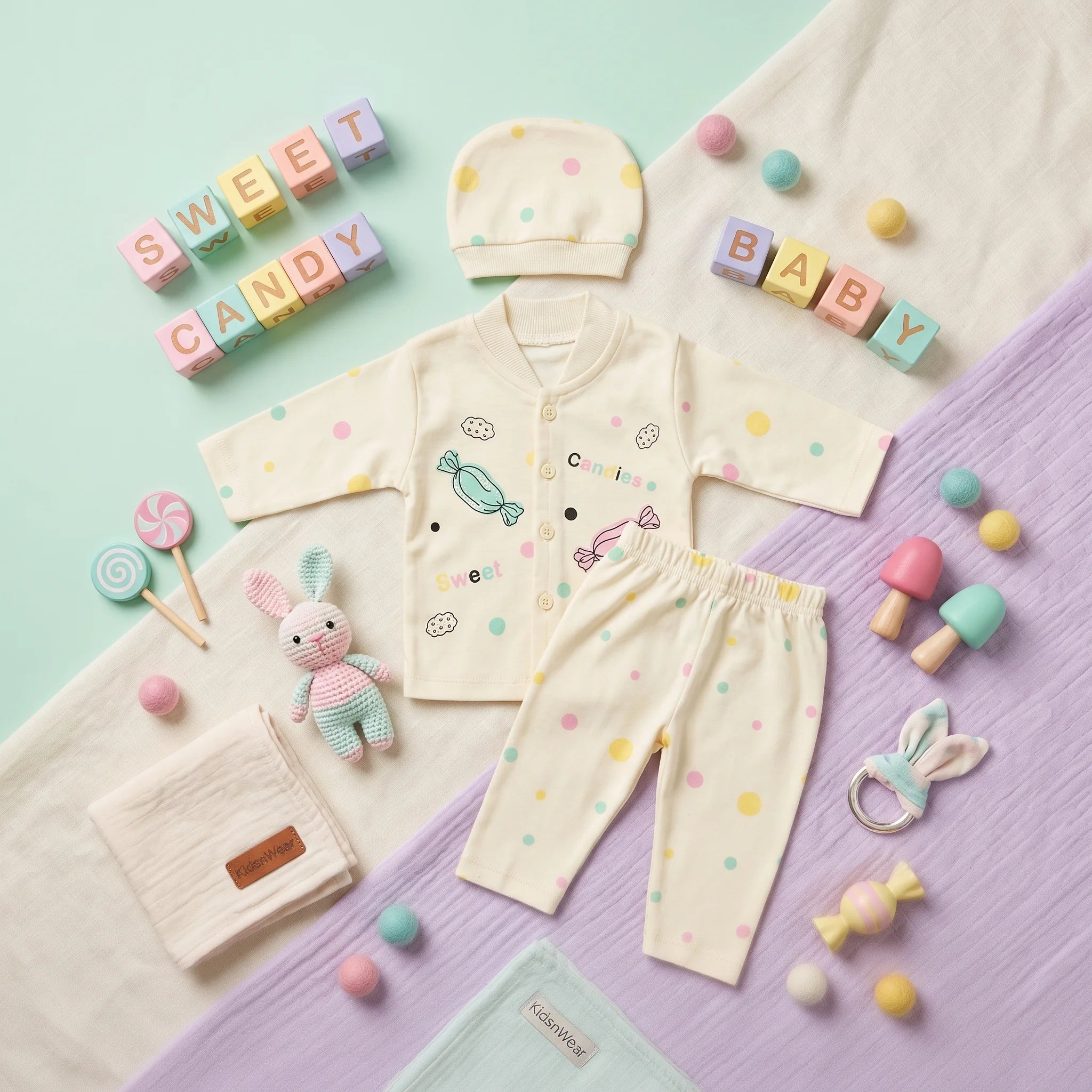 Baby Candy Print Romper & Beanie Set