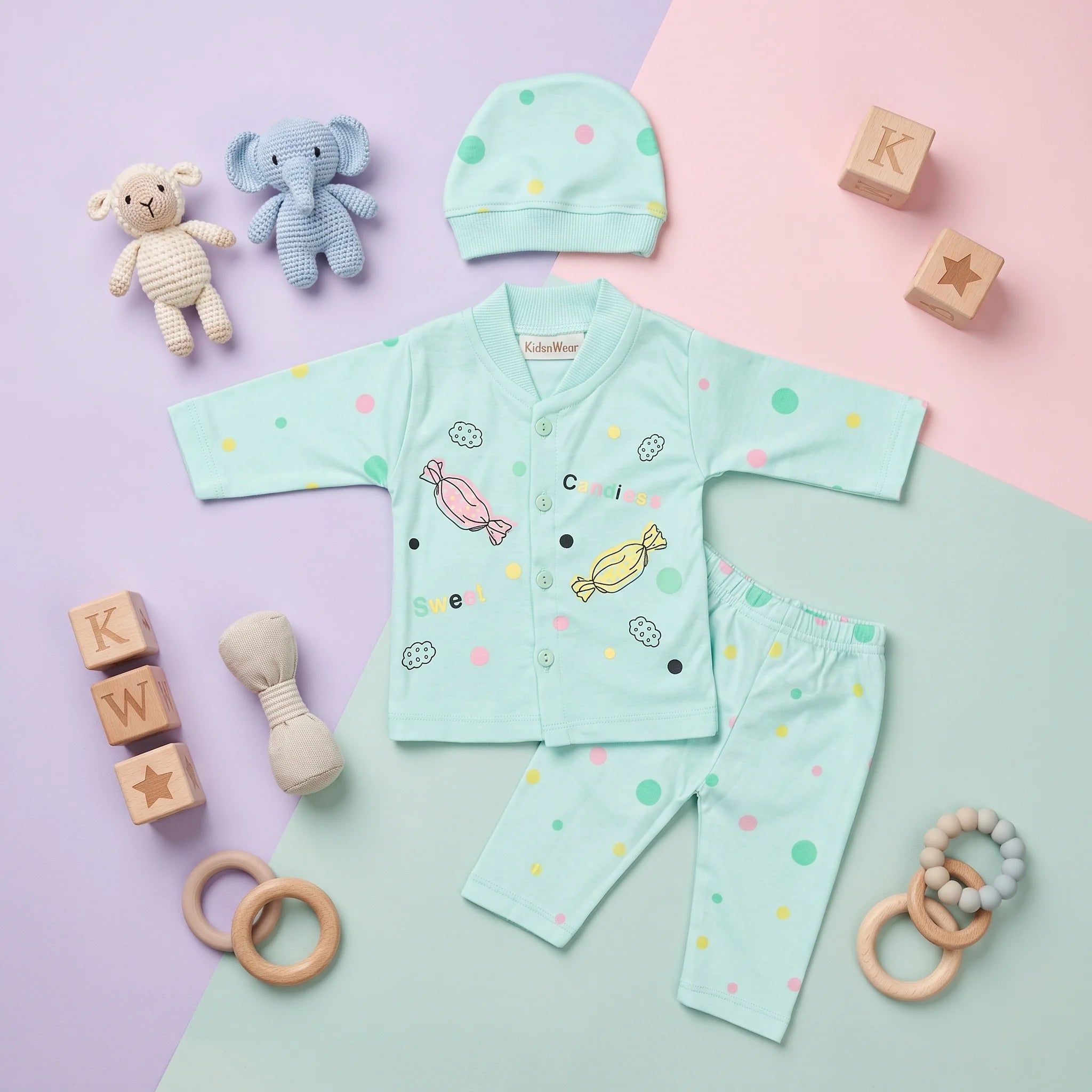 Baby Candy Print Romper & Beanie Set