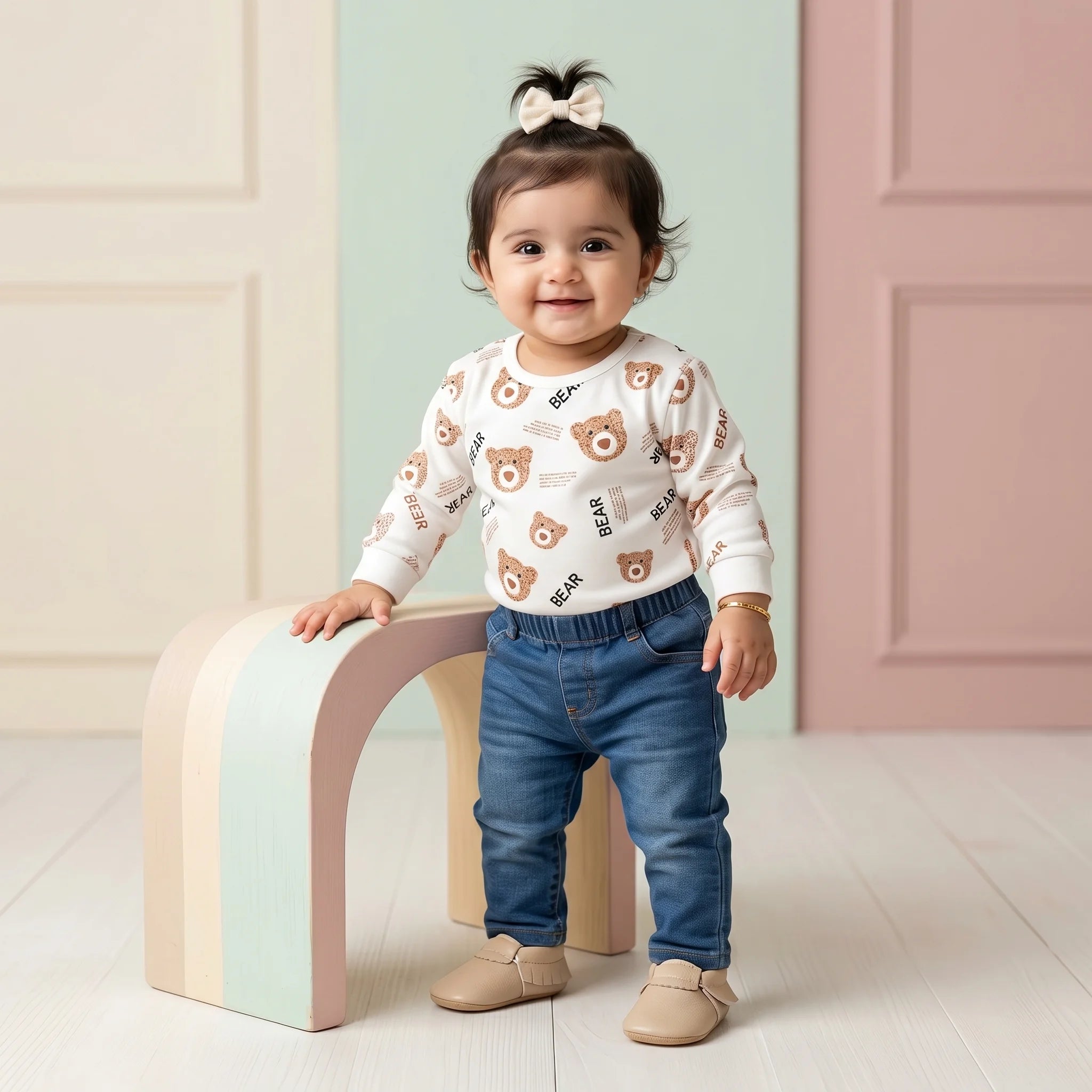 Girls' Bear Sweatshirt & Ribbed Jogger Set
