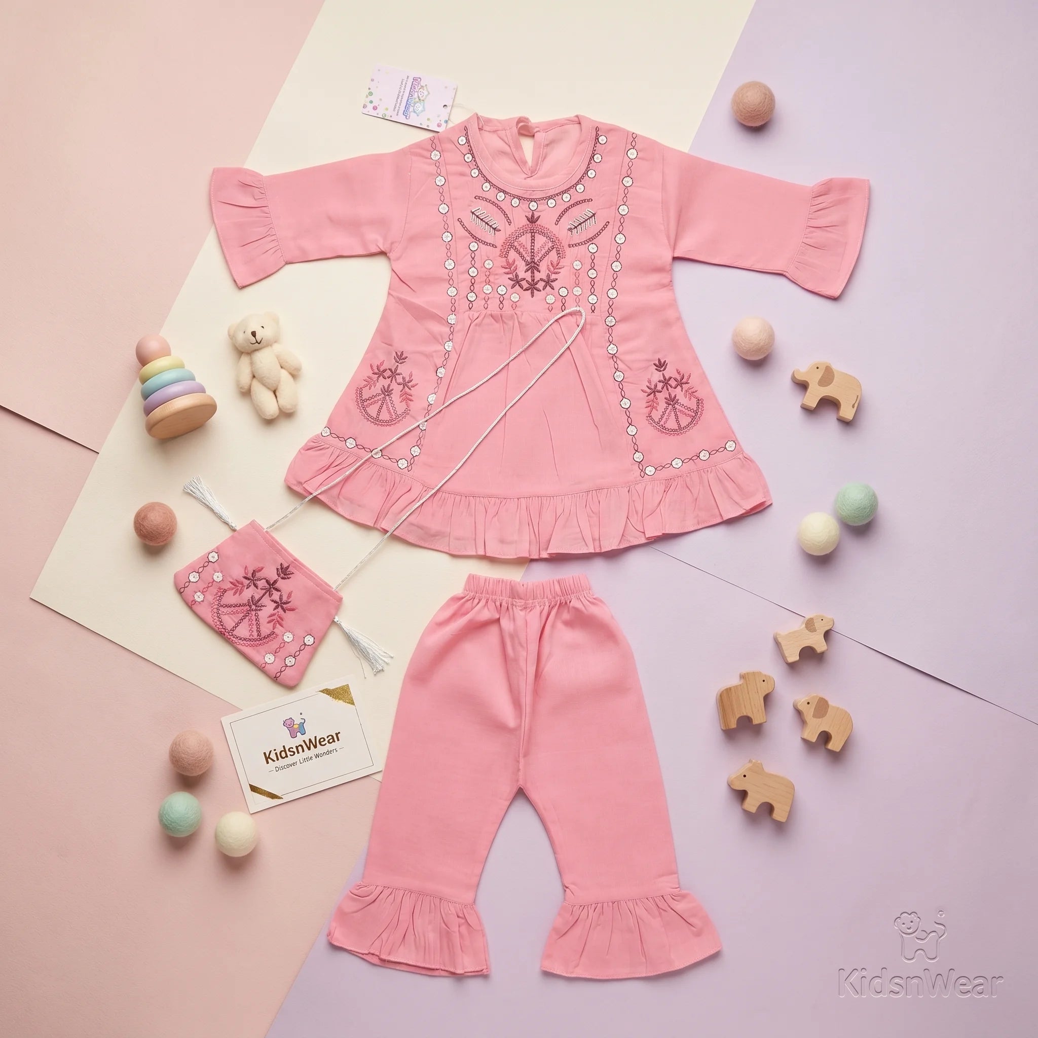 Girls' Embroidered Peplum & Frill Trouser Set