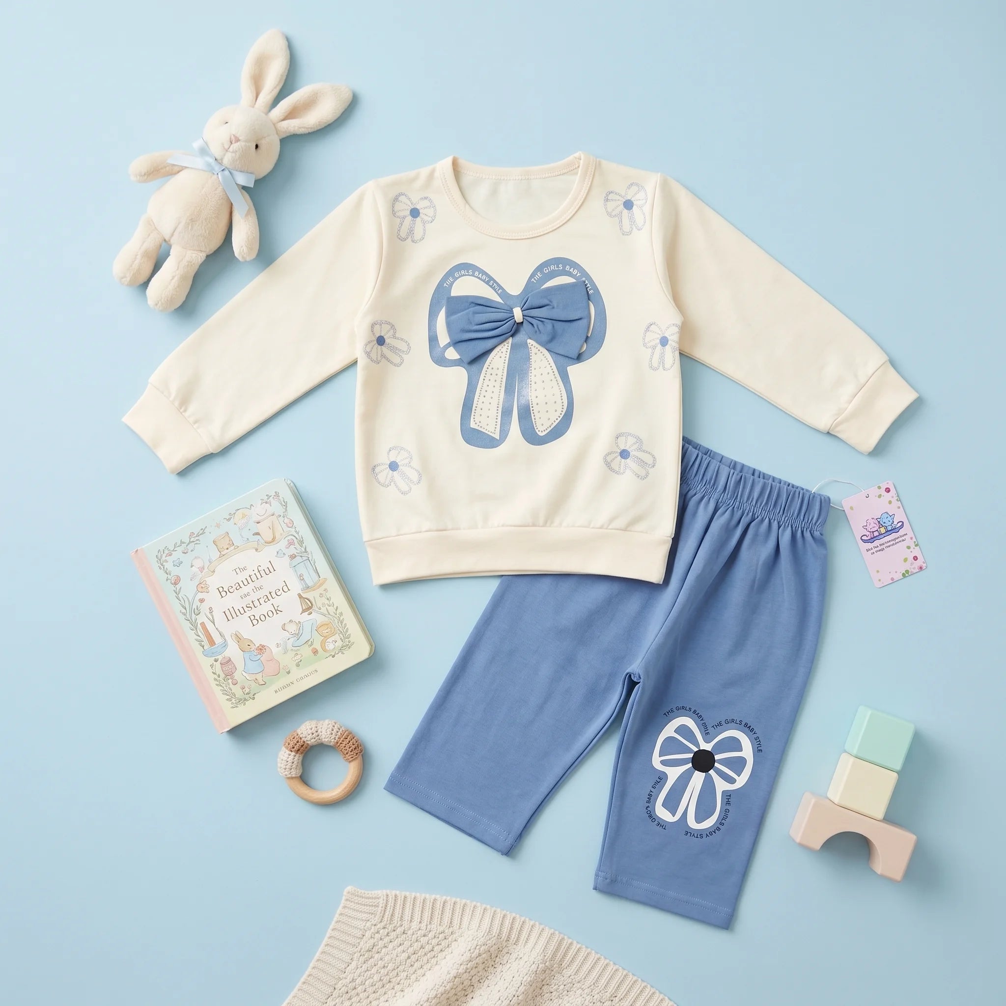 Girls' Bow Print Sweatshirt & Trouser Set