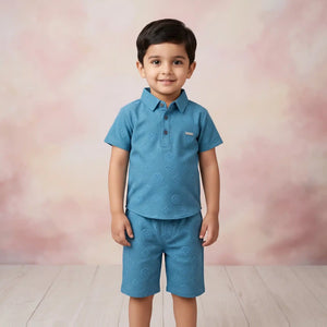 Boys' Monogram Embossed Premium Polo Shirt and Shorts Set