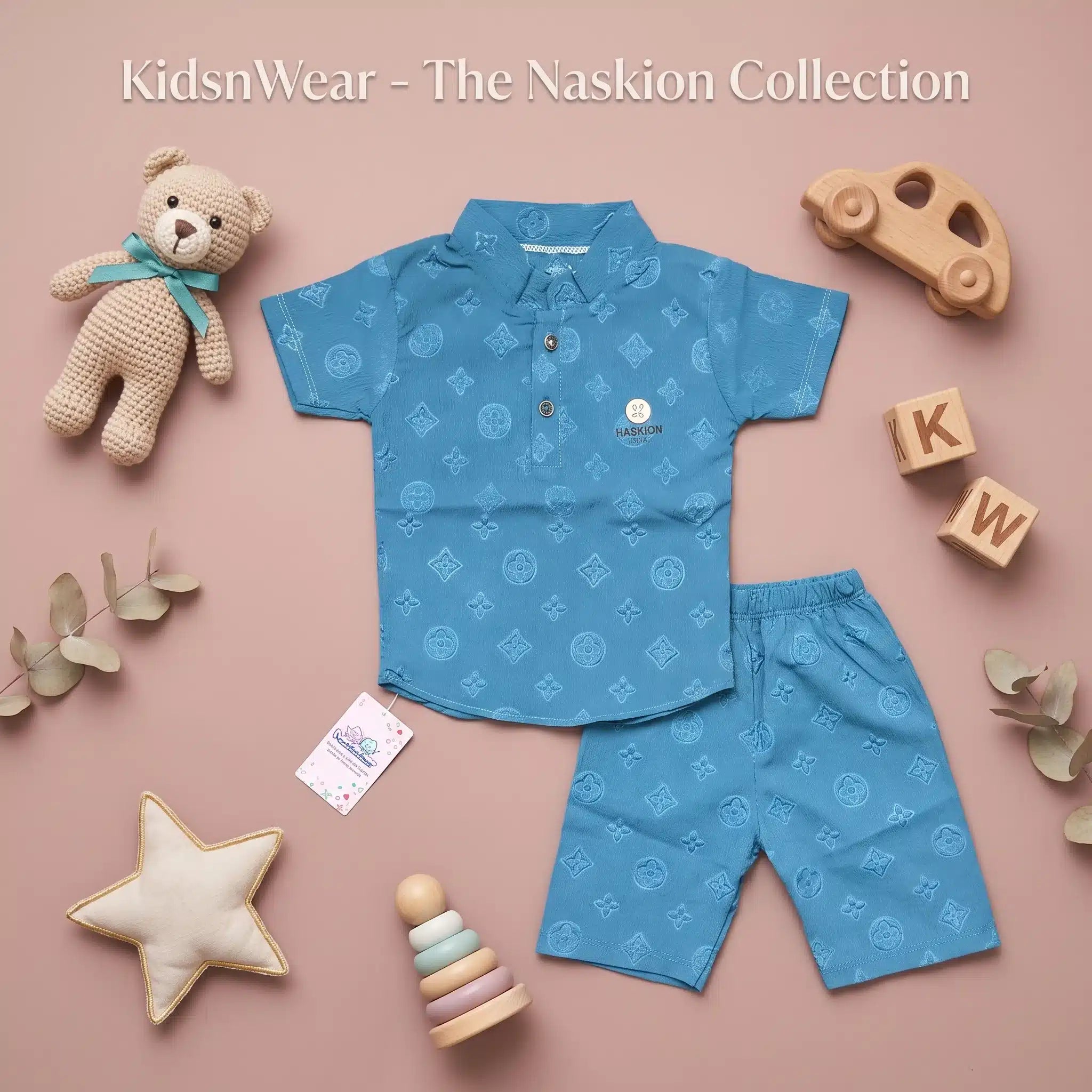 Boys' Monogram Embossed Premium Polo Shirt and Shorts Set