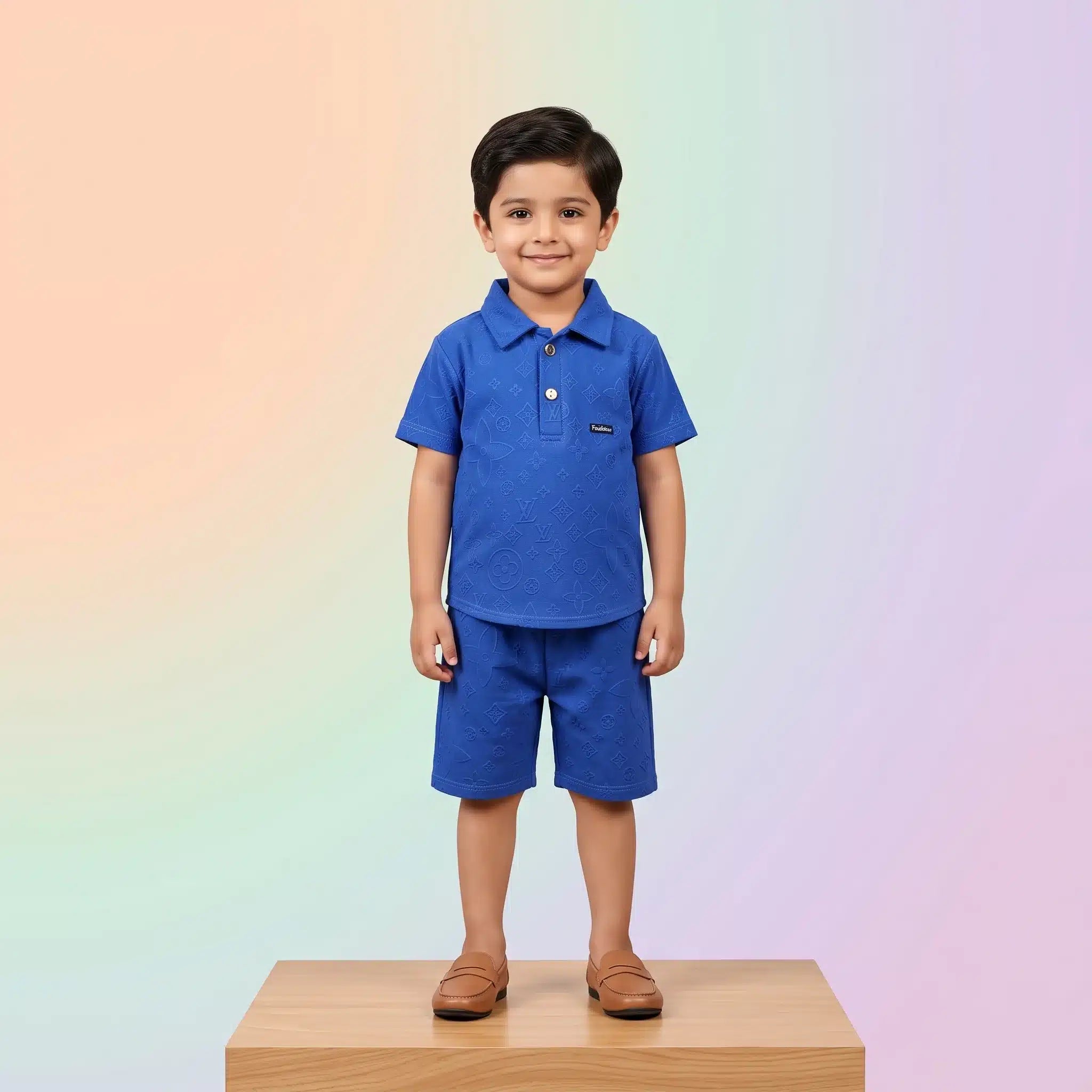 Boys' Monogram Embossed Premium Polo Shirt and Shorts Set
