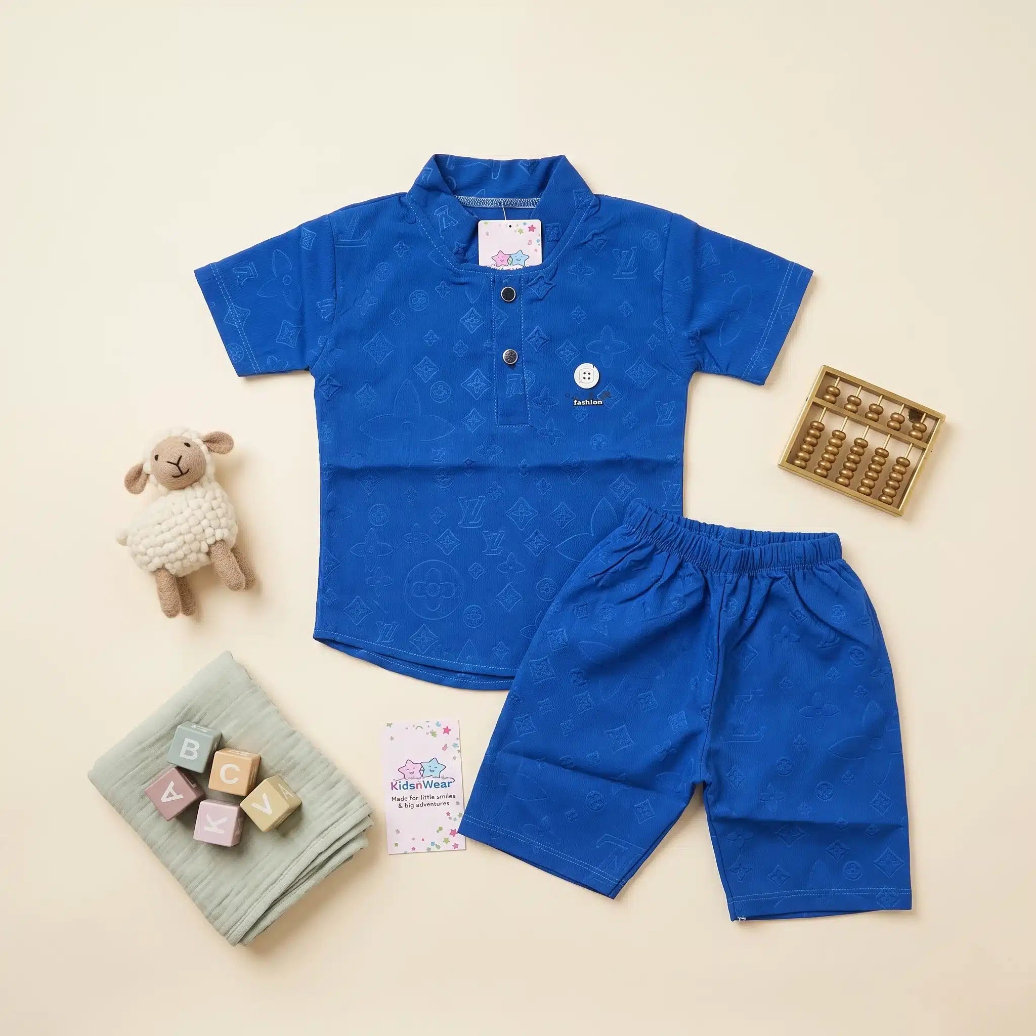 Boys' Monogram Embossed Premium Polo Shirt and Shorts Set
