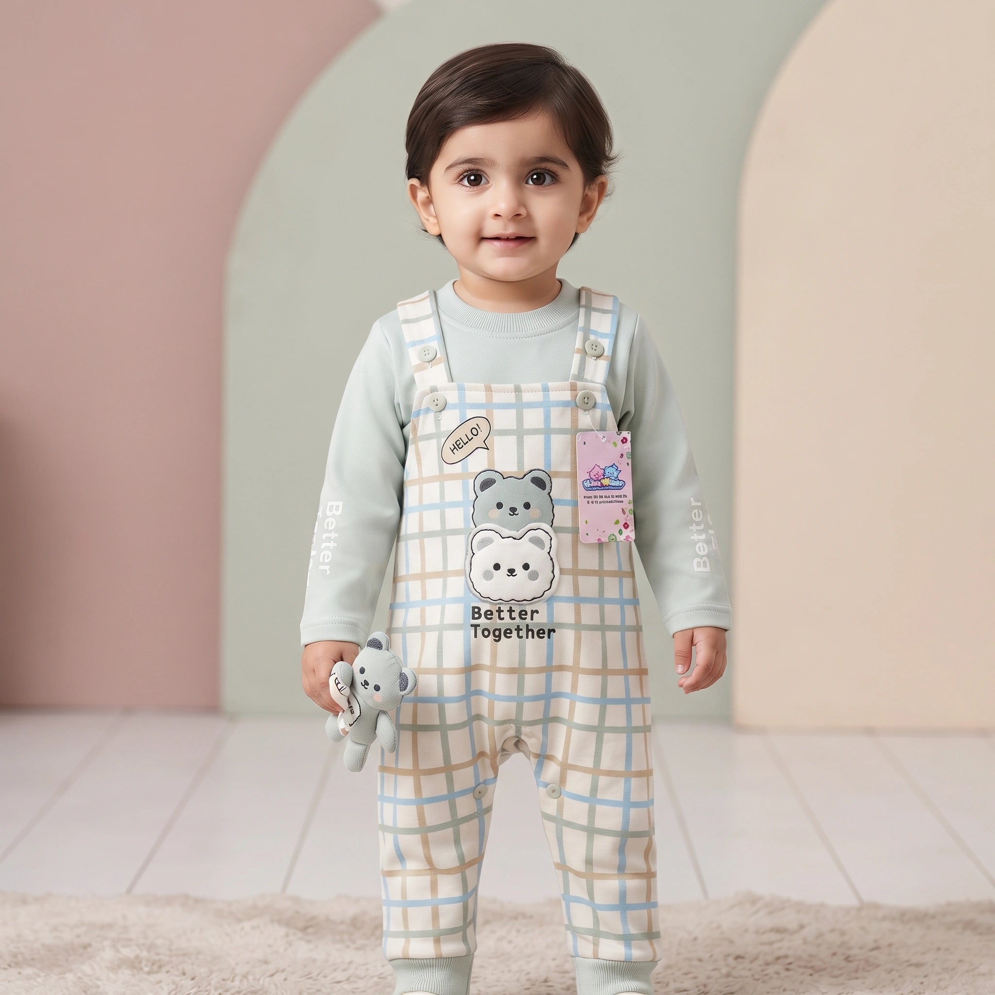 Better Together Bear Pocket Baby Dungaree Set