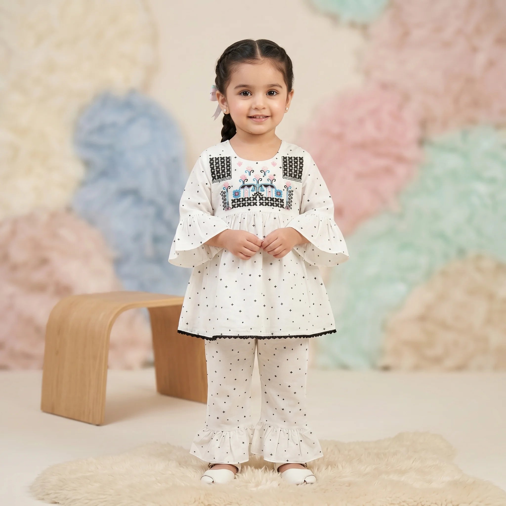 Baby Girls' Embroidered Tunic & Ruffled Trouser Set