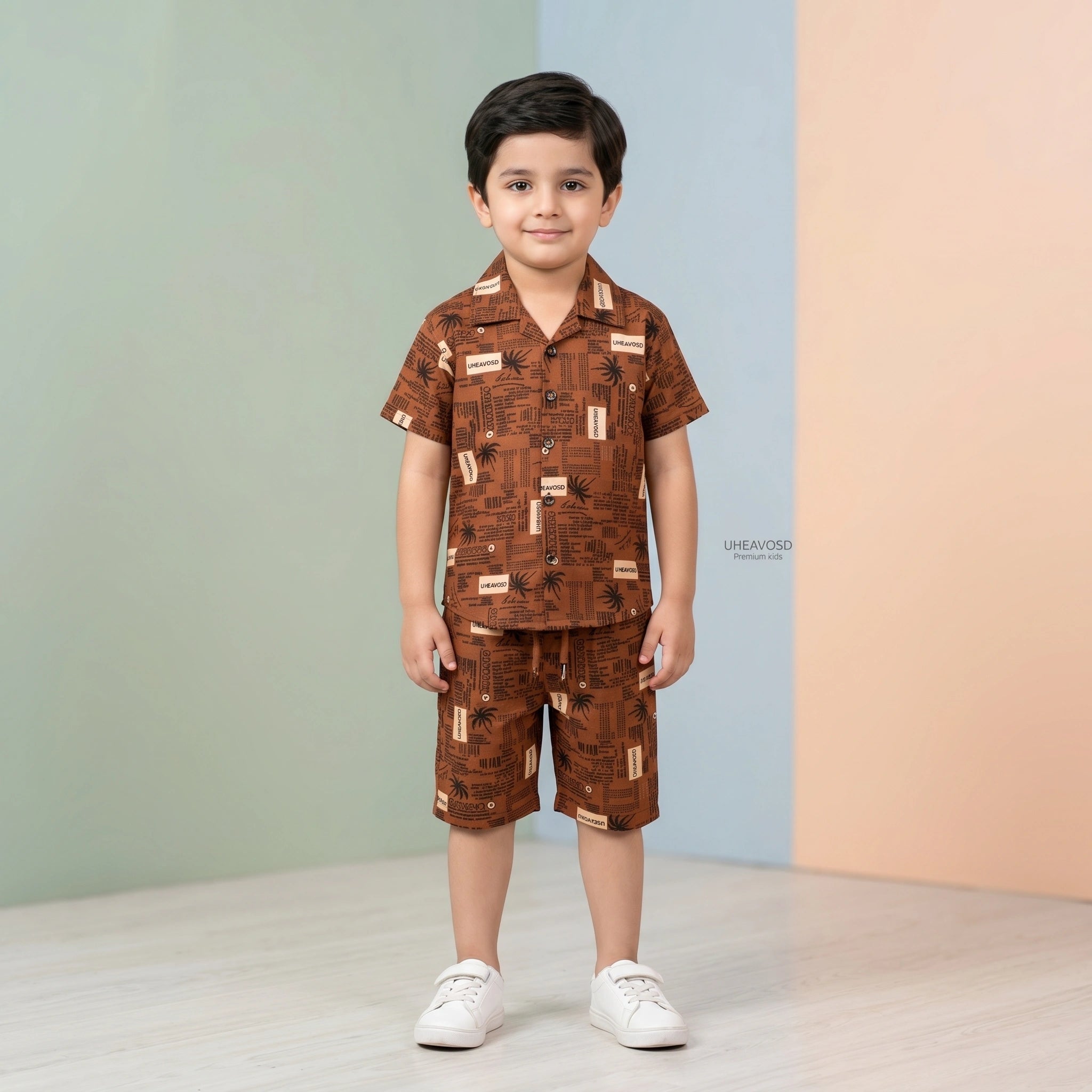 KidsnWear Premium Tropical Typography Boys' Button-Down Set