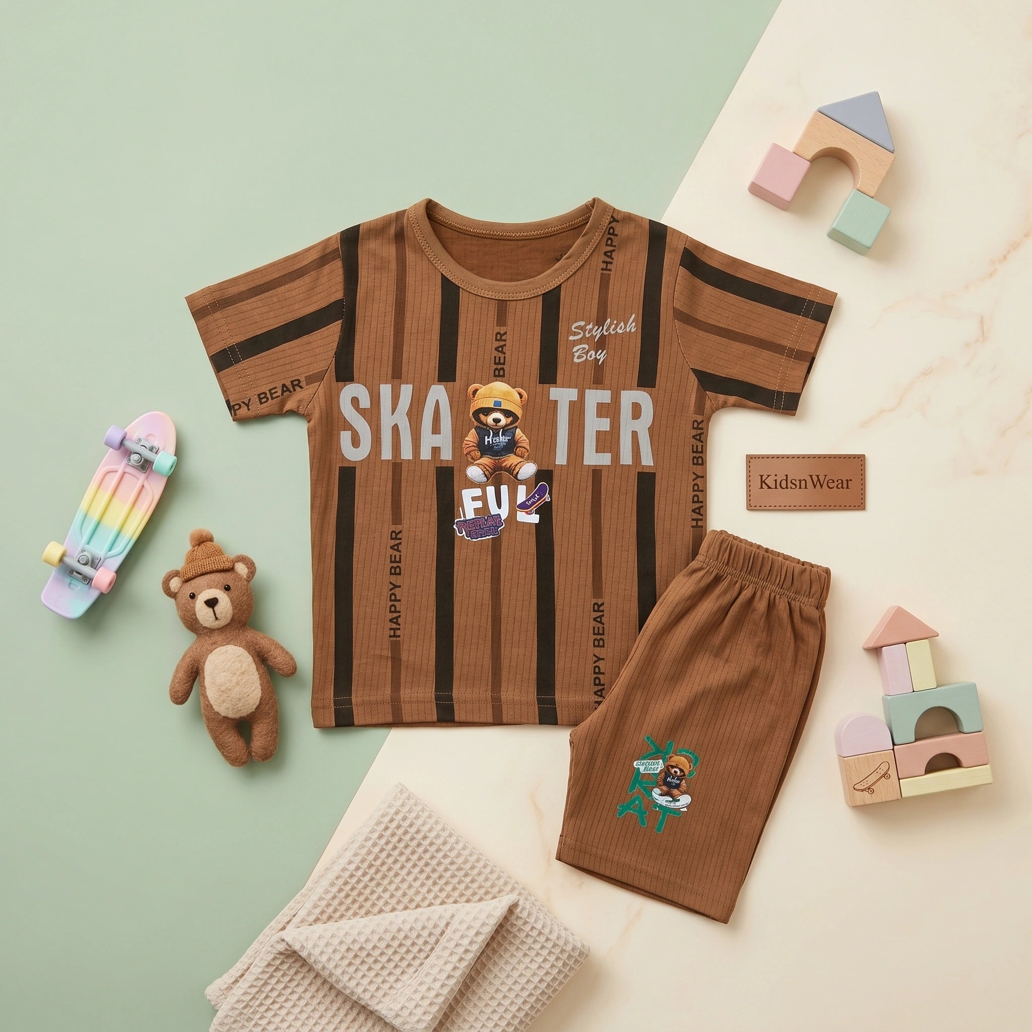 Boys' Skater Bear Stripe Set
