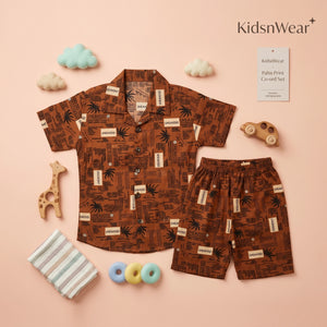 KidsnWear Premium Tropical Typography Boys' Button-Down Set
