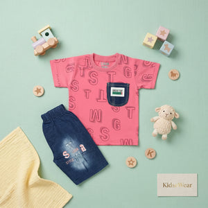 Boys' Alphabet Print Tee & Denim Shorts Set