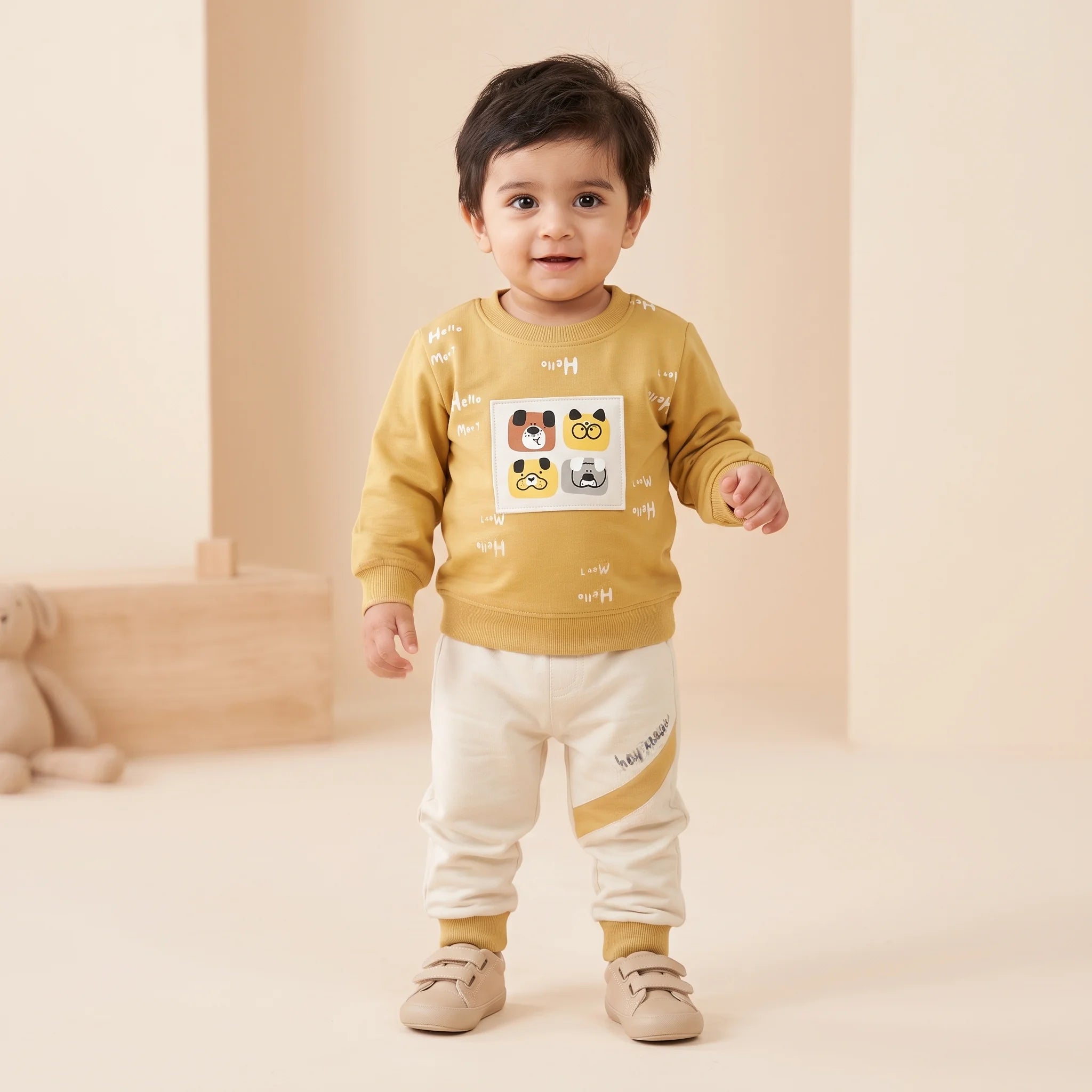 KidsNWear Little Pals Printed Sweatshirt & Jogger Set