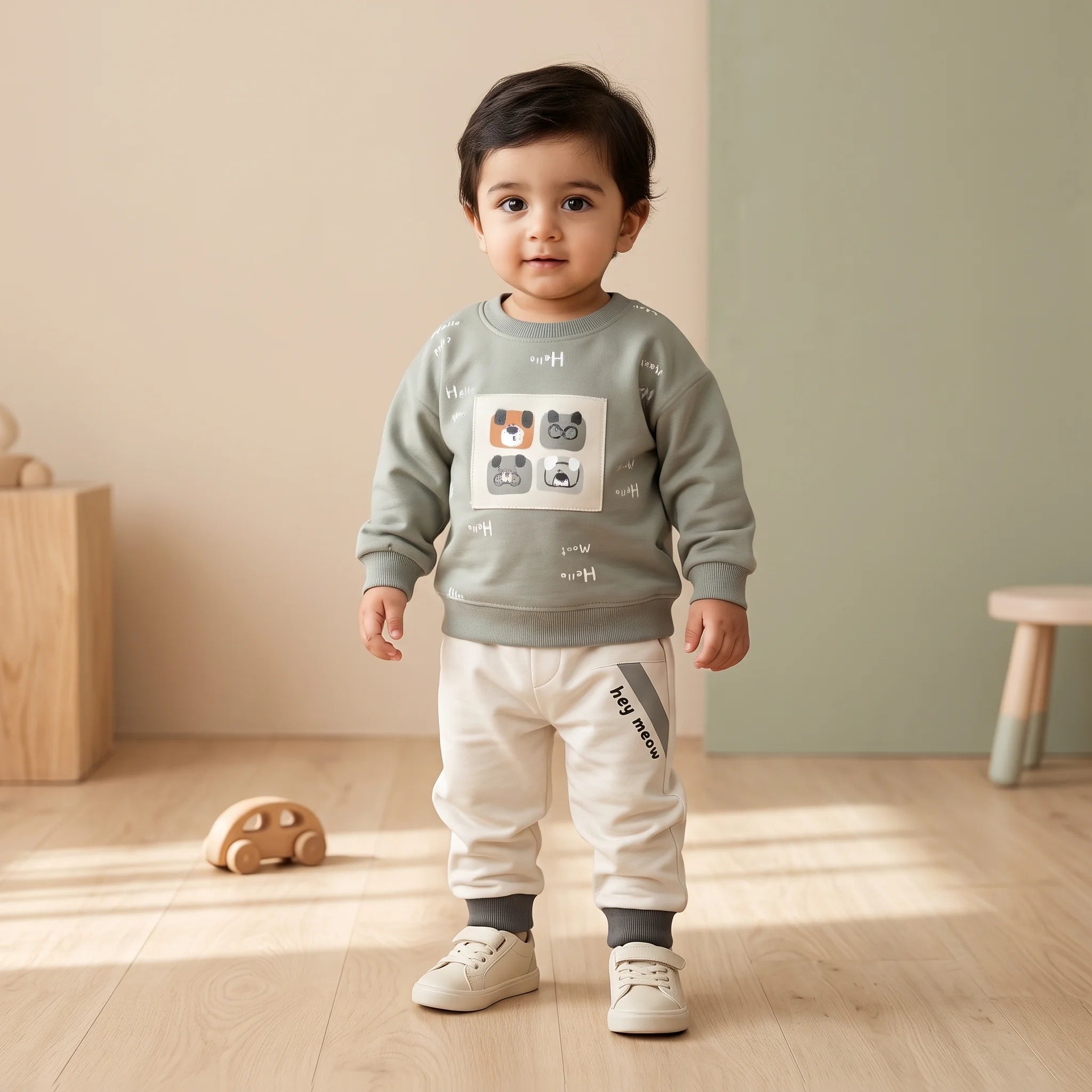 KidsNWear Little Pals Printed Sweatshirt & Jogger Set
