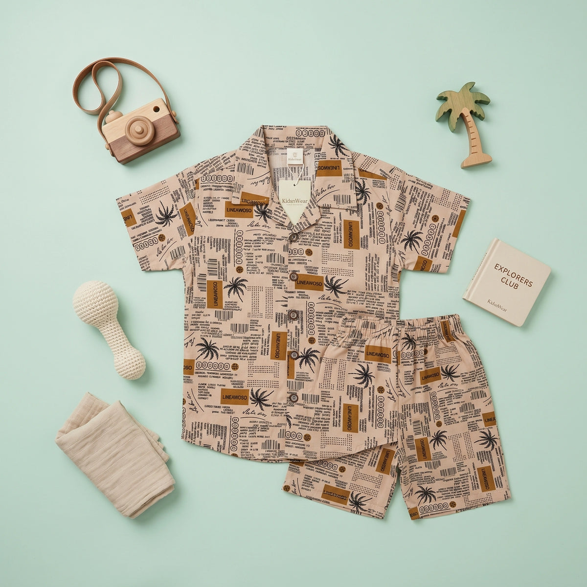 KidsnWear Premium Tropical Typography Boys' Button-Down Set