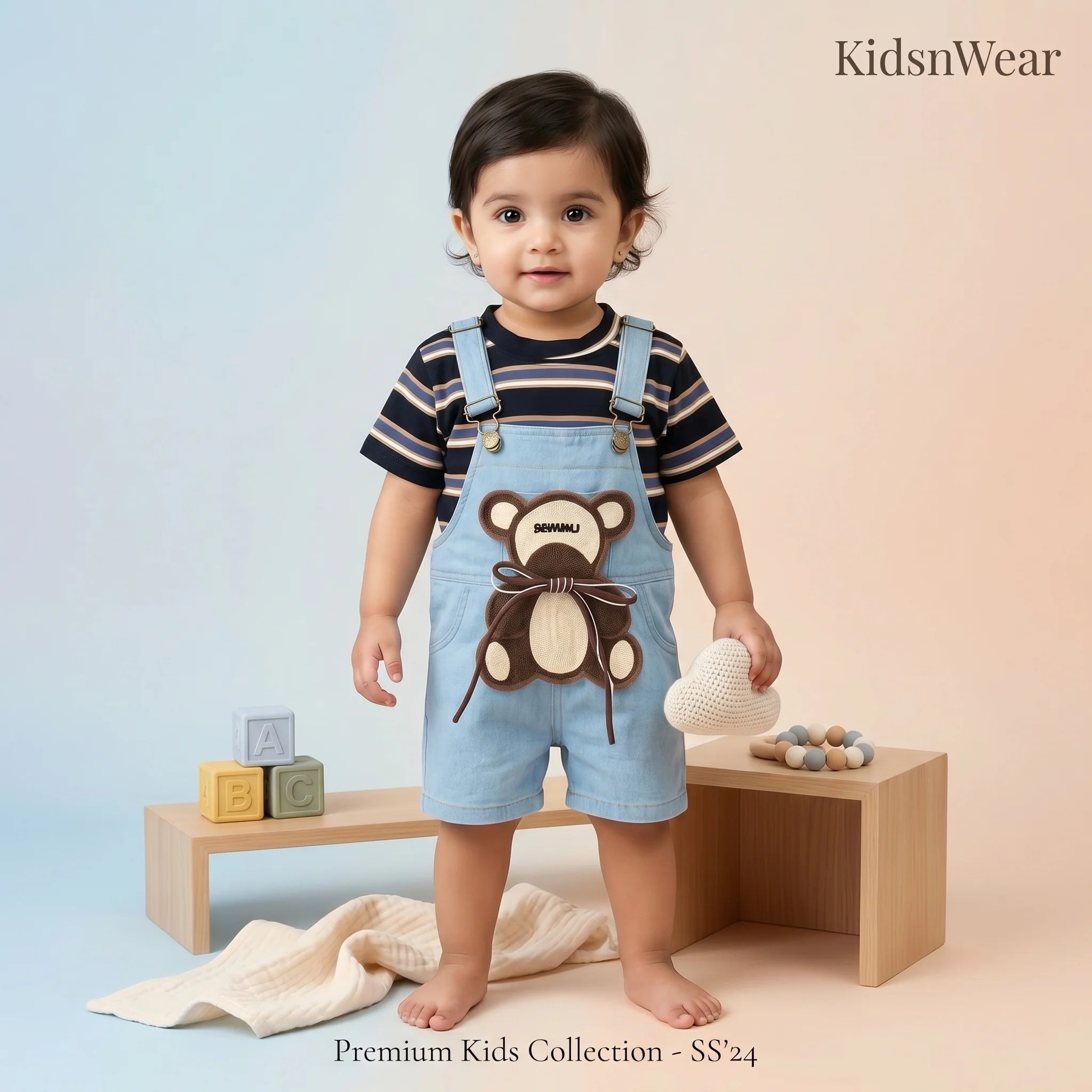 Ultra-Premium Imported Dungaree and Striped Tee Set