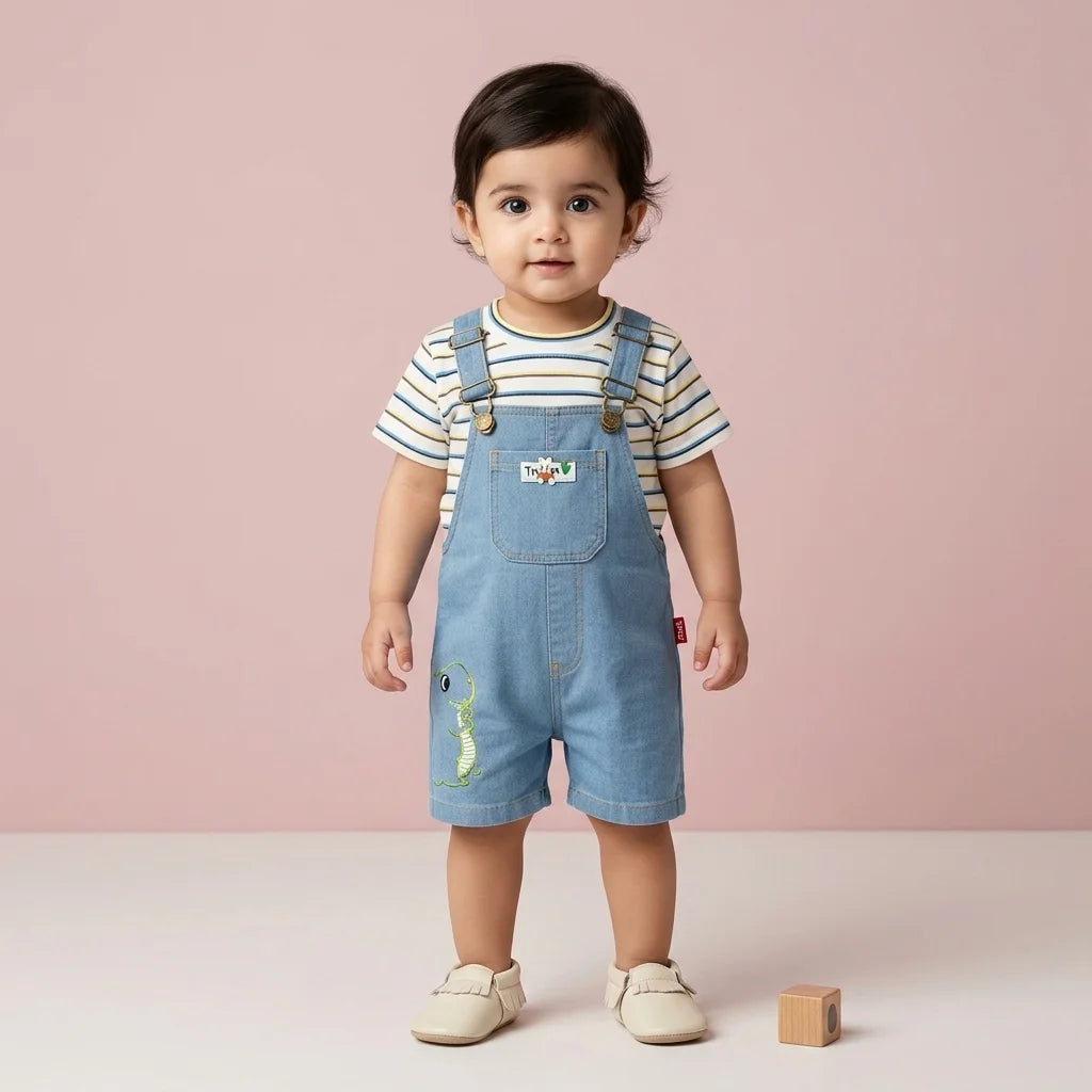 Ultra-Premium Imported Dungaree and Striped Tee Set