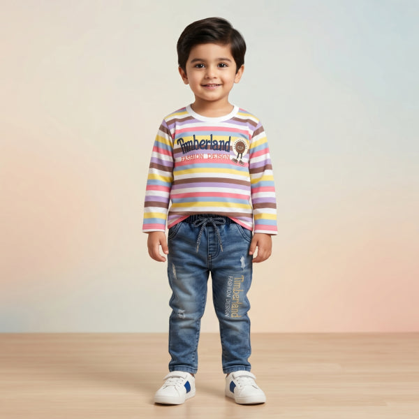 Boys' Striped Shirt & Denim Pants Set