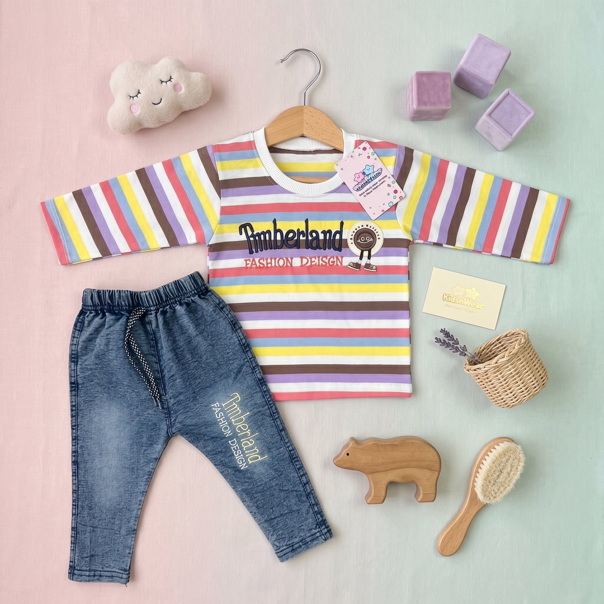 Boys' Striped Shirt & Denim Pants Set