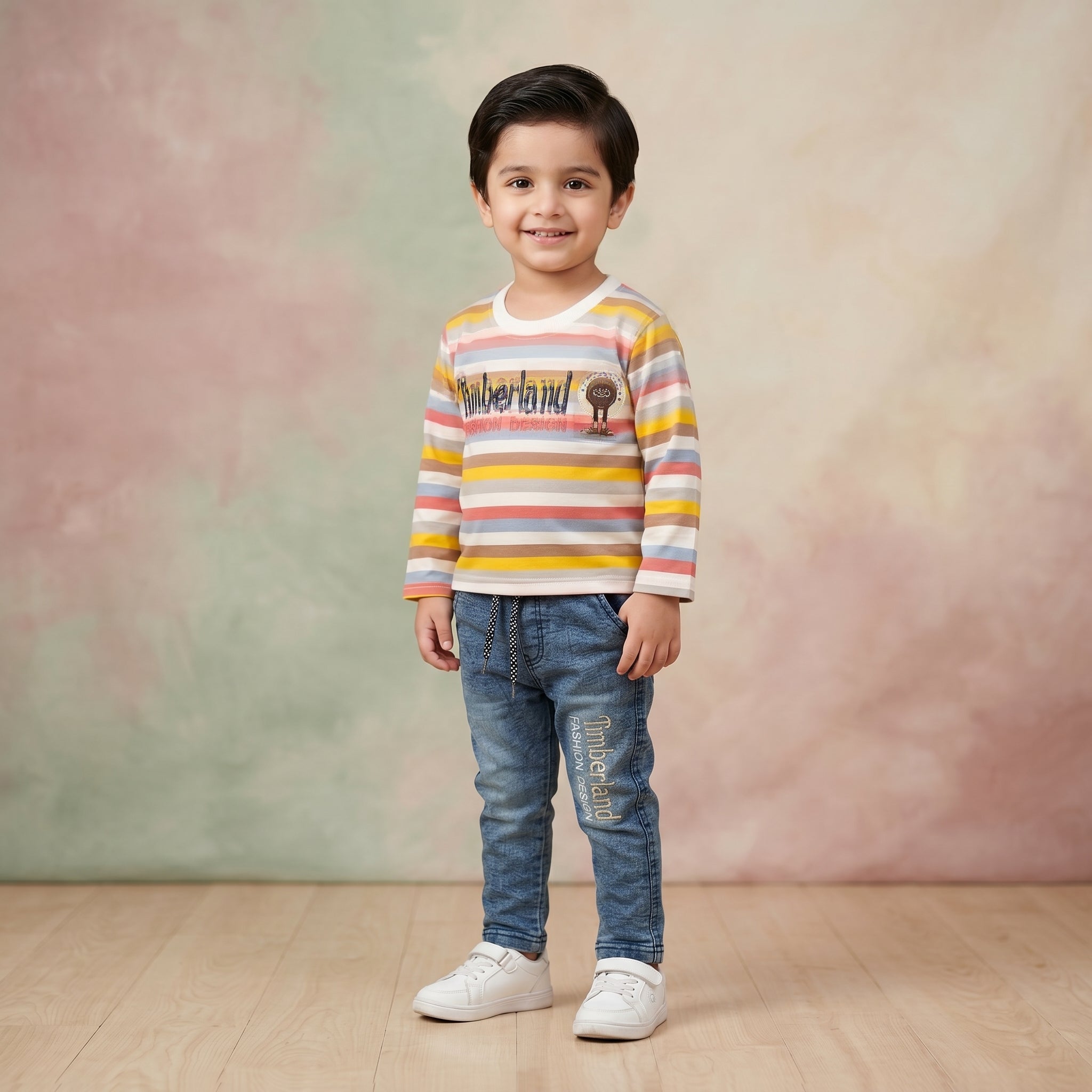 Boys' Striped Shirt & Denim Pants Set
