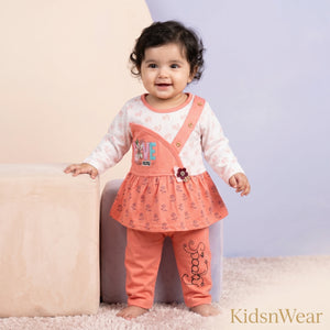 Love Print Premium Cotton Baby Girl Frock & Pants Set