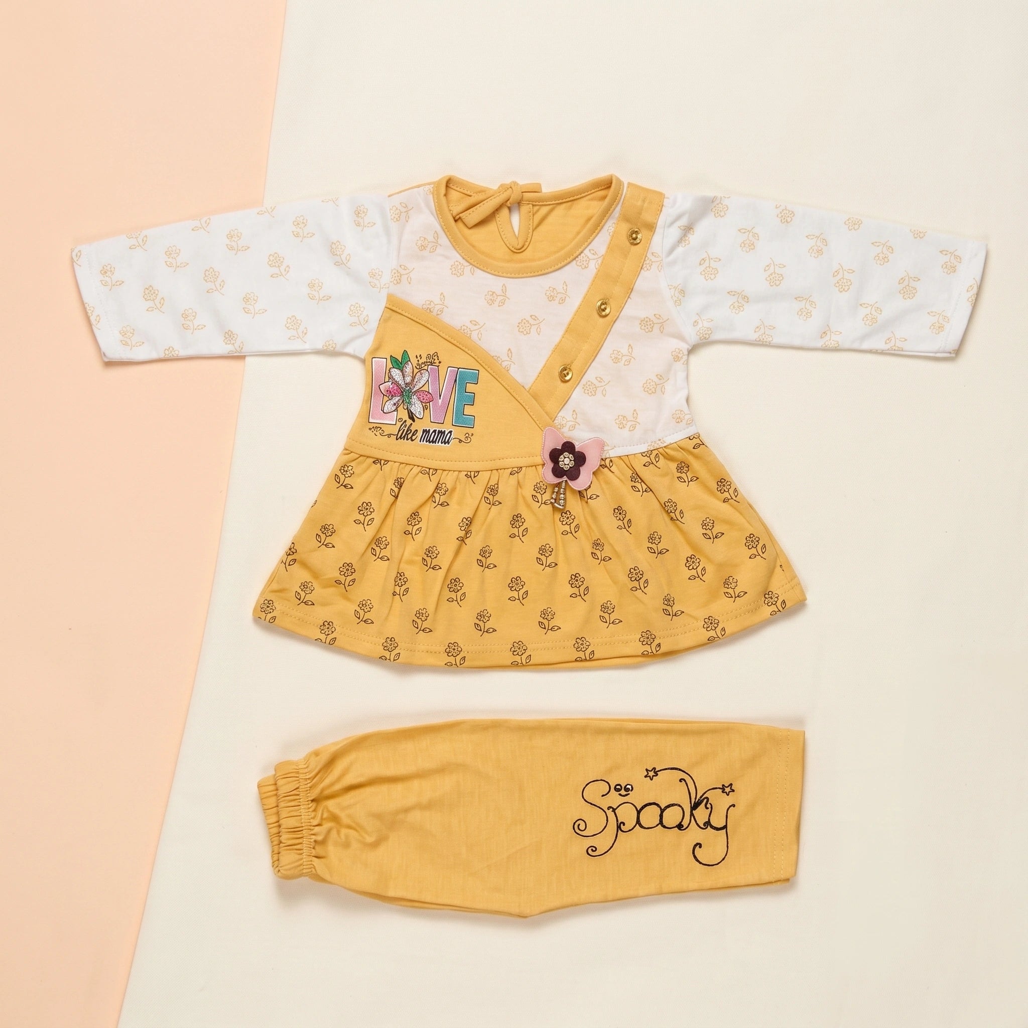 Love Print Premium Cotton Baby Girl Frock & Pants Set
