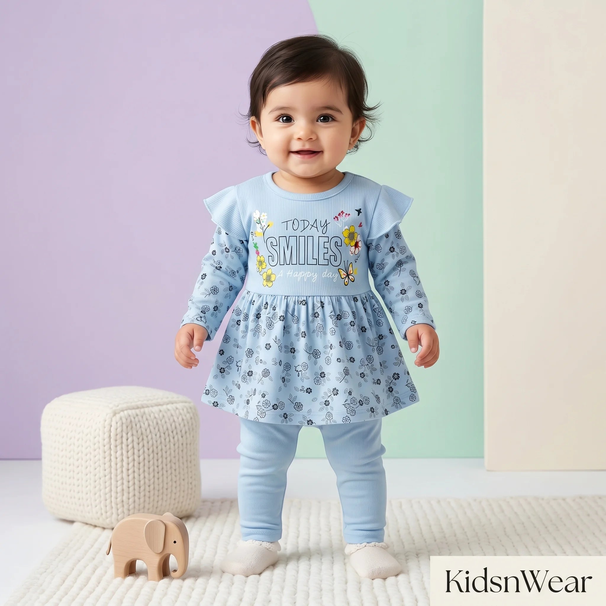 Today Smiles Premium Cotton Baby Girl Frock & Pants Set