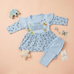 Today Smiles Premium Cotton Baby Girl Frock & Pants Set