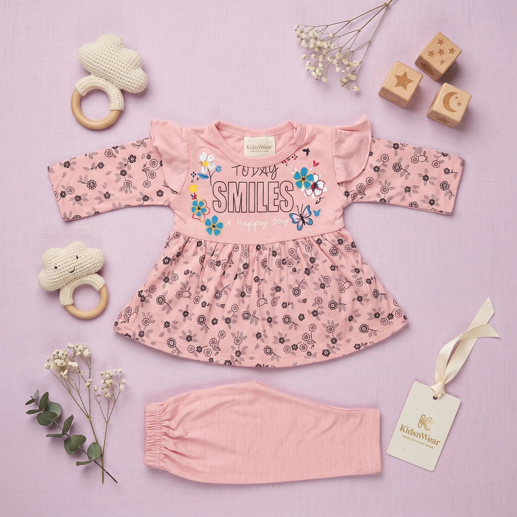 Today Smiles Premium Cotton Baby Girl Frock & Pants Set