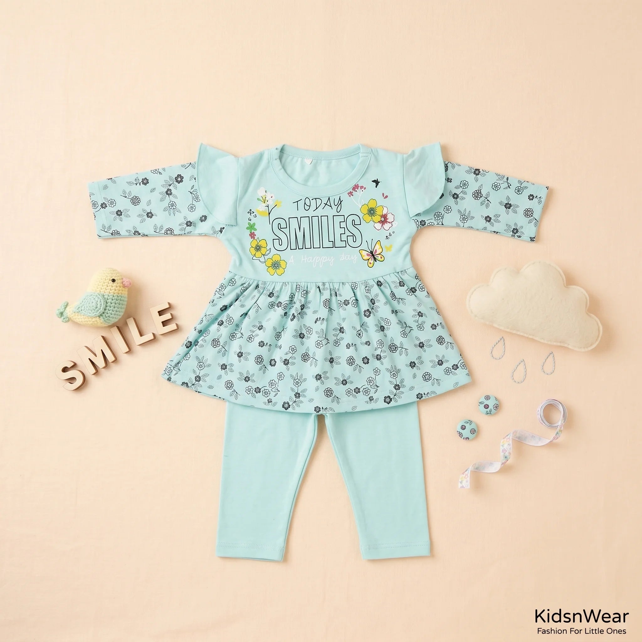 Today Smiles Premium Cotton Baby Girl Frock & Pants Set