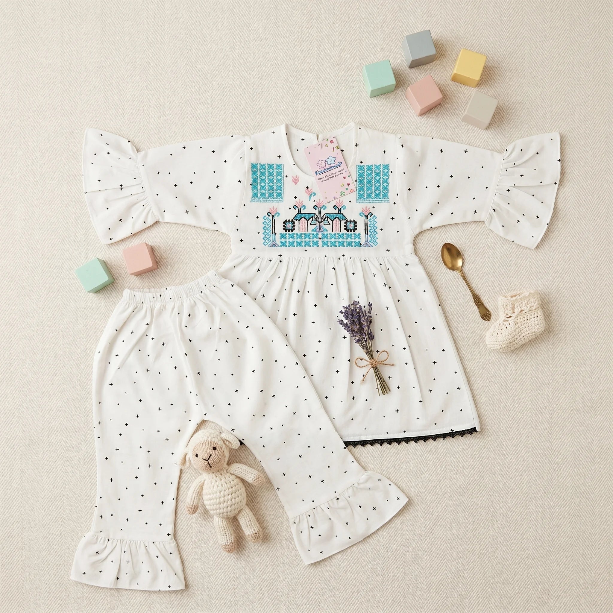 Baby Girls' Embroidered Tunic & Ruffled Trouser Set