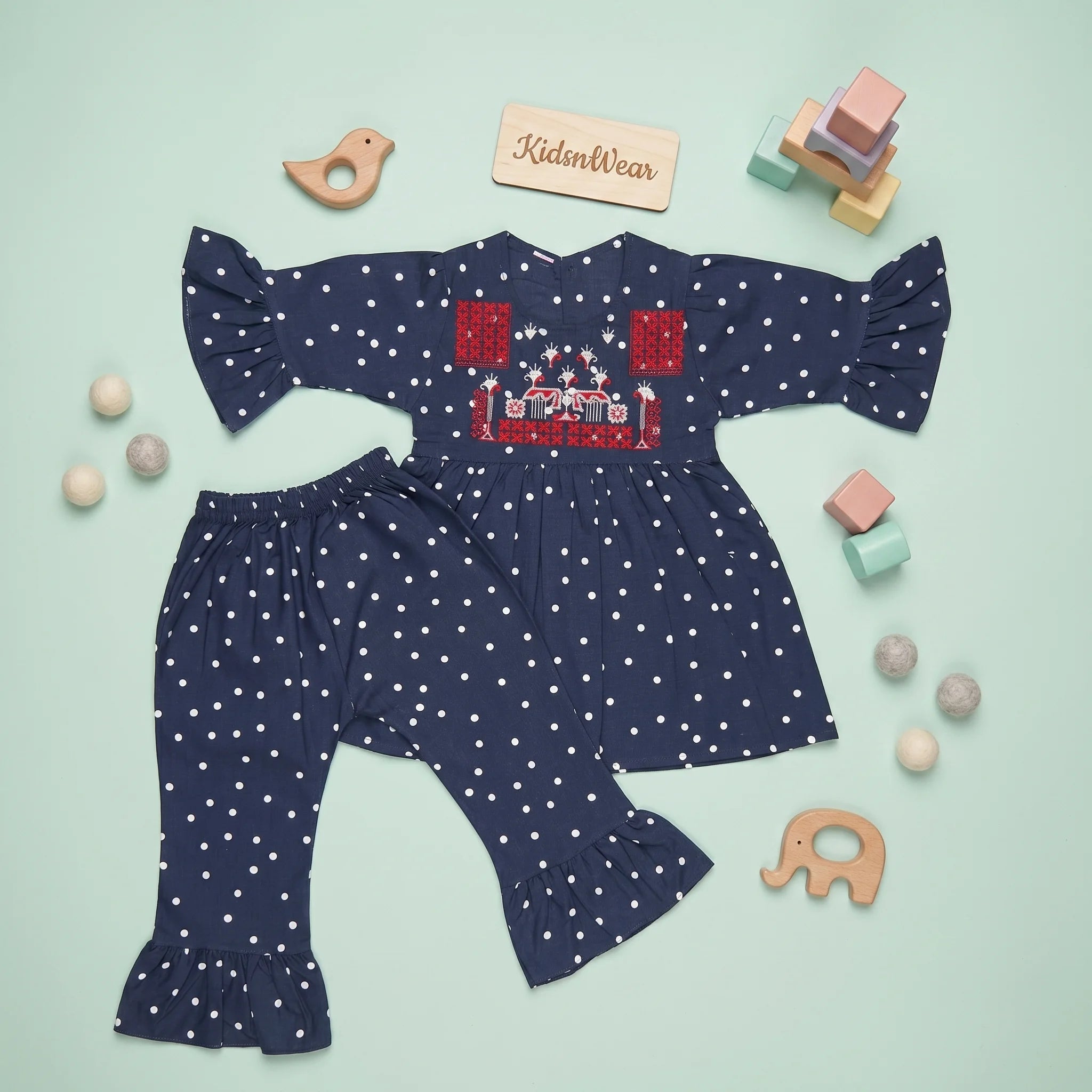Baby Girls' Embroidered Tunic & Ruffled Trouser Set