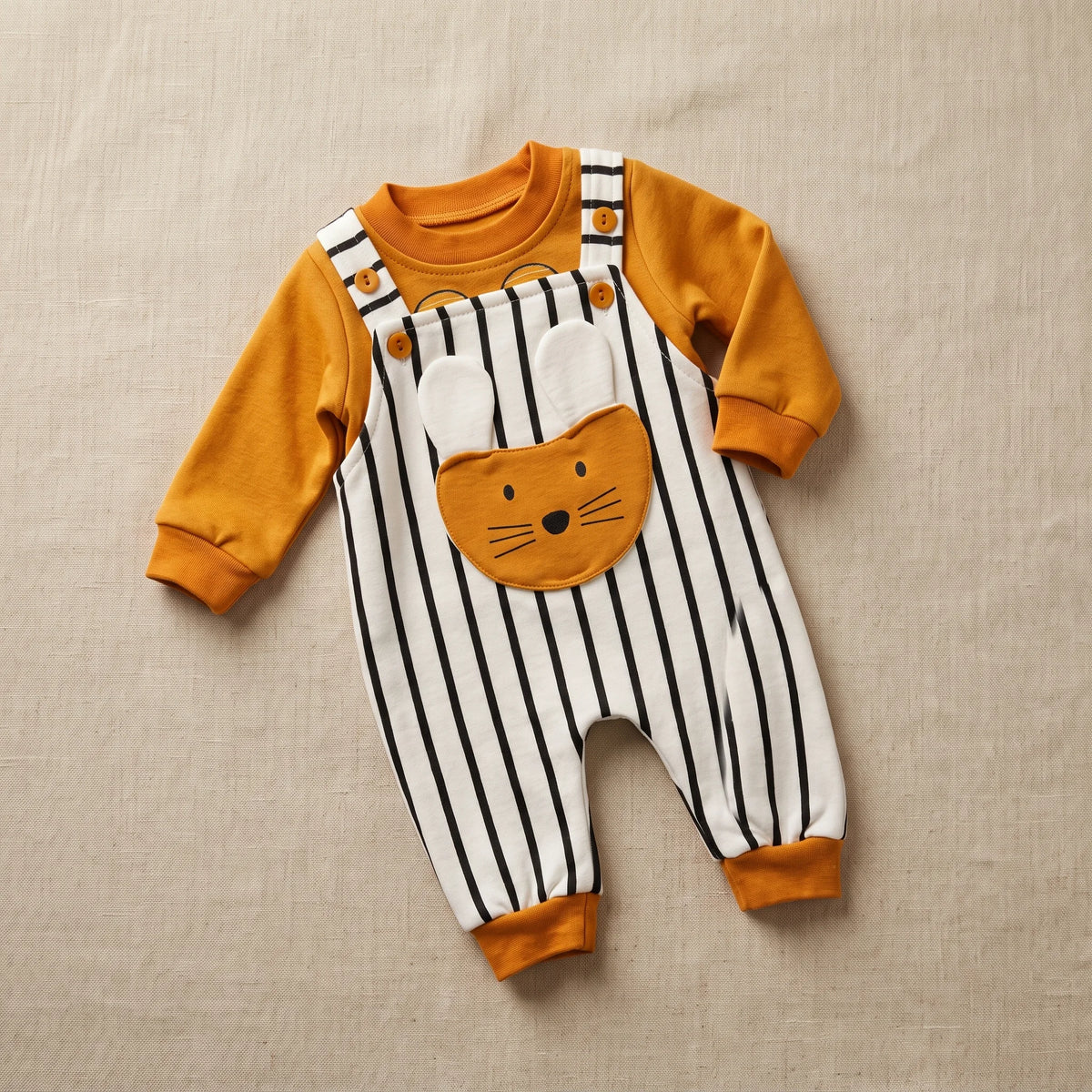 Kids N Wear Baby Rabbit Striped Dungaree Set