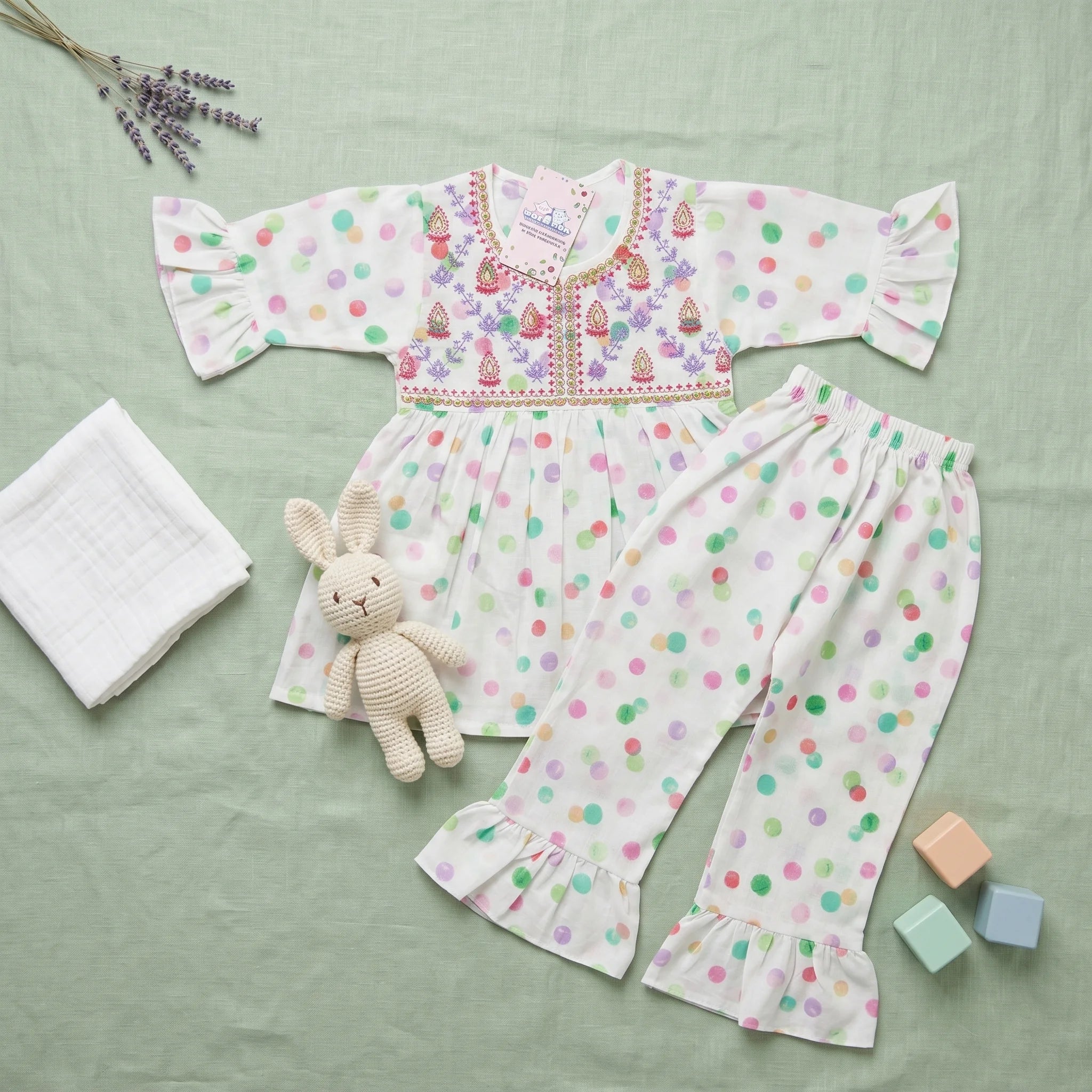 Baby Girls' Embroidered Tunic & Ruffled Trouser Set