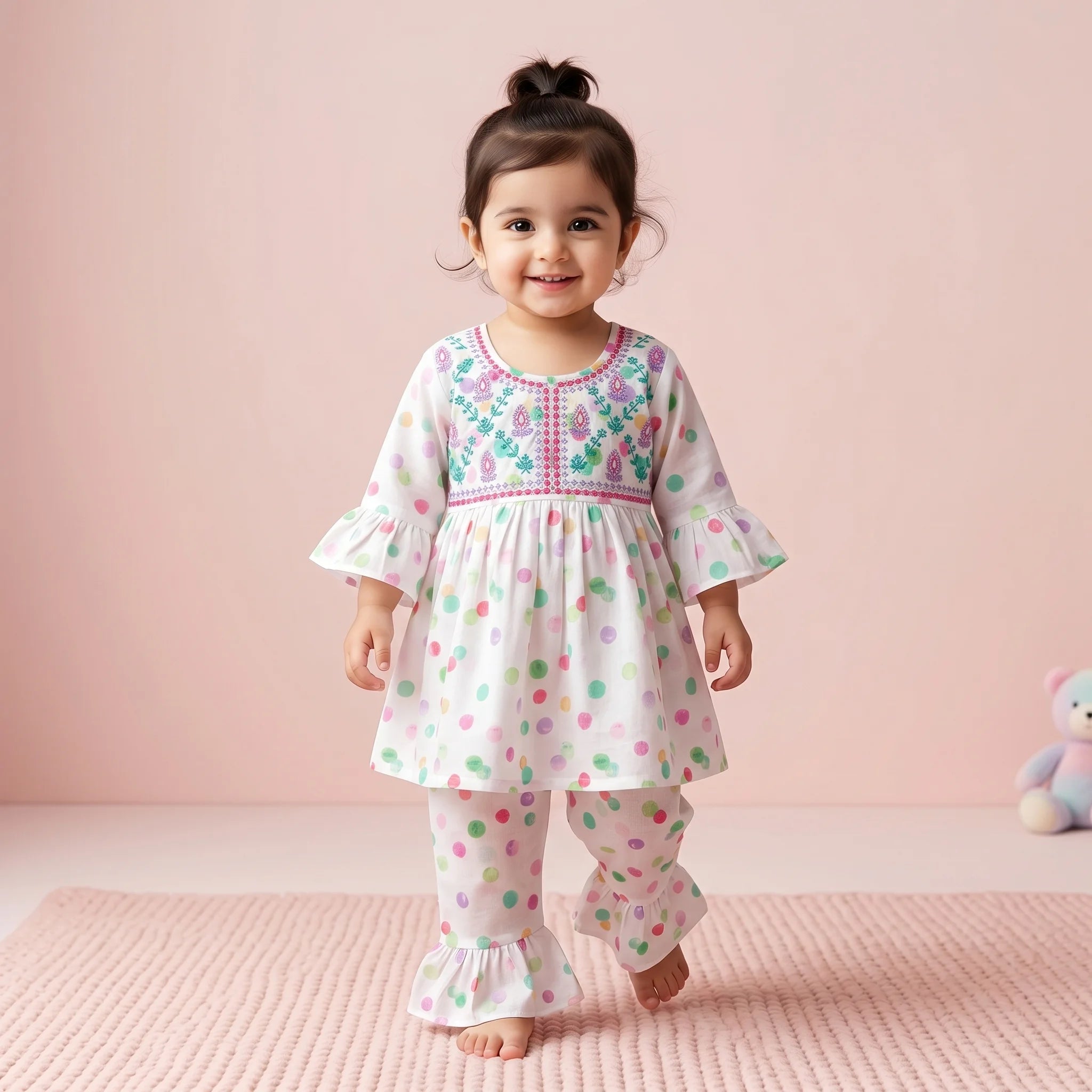 Baby Girls' Embroidered Tunic & Ruffled Trouser Set