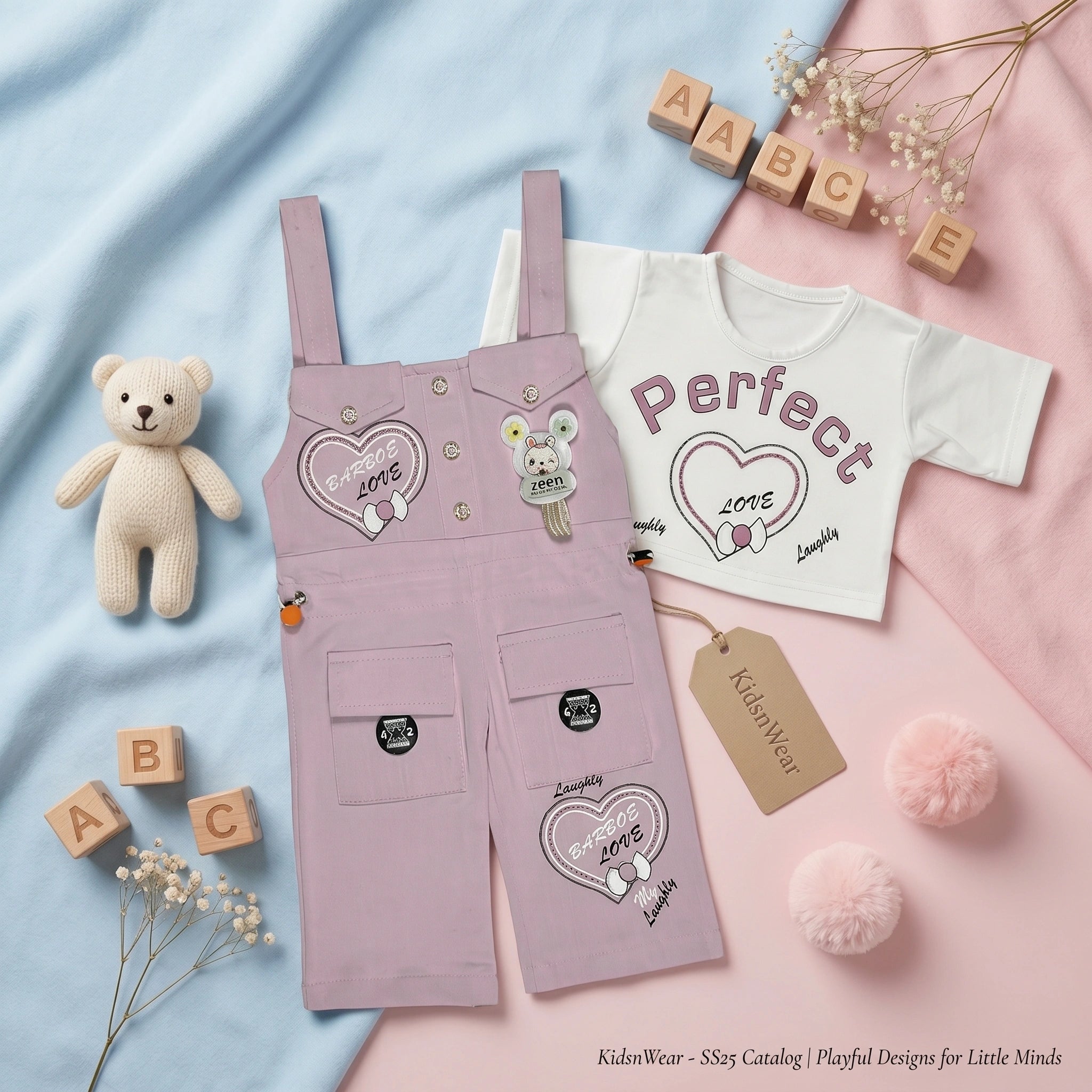 Girls' Love Dungaree & Tee Set