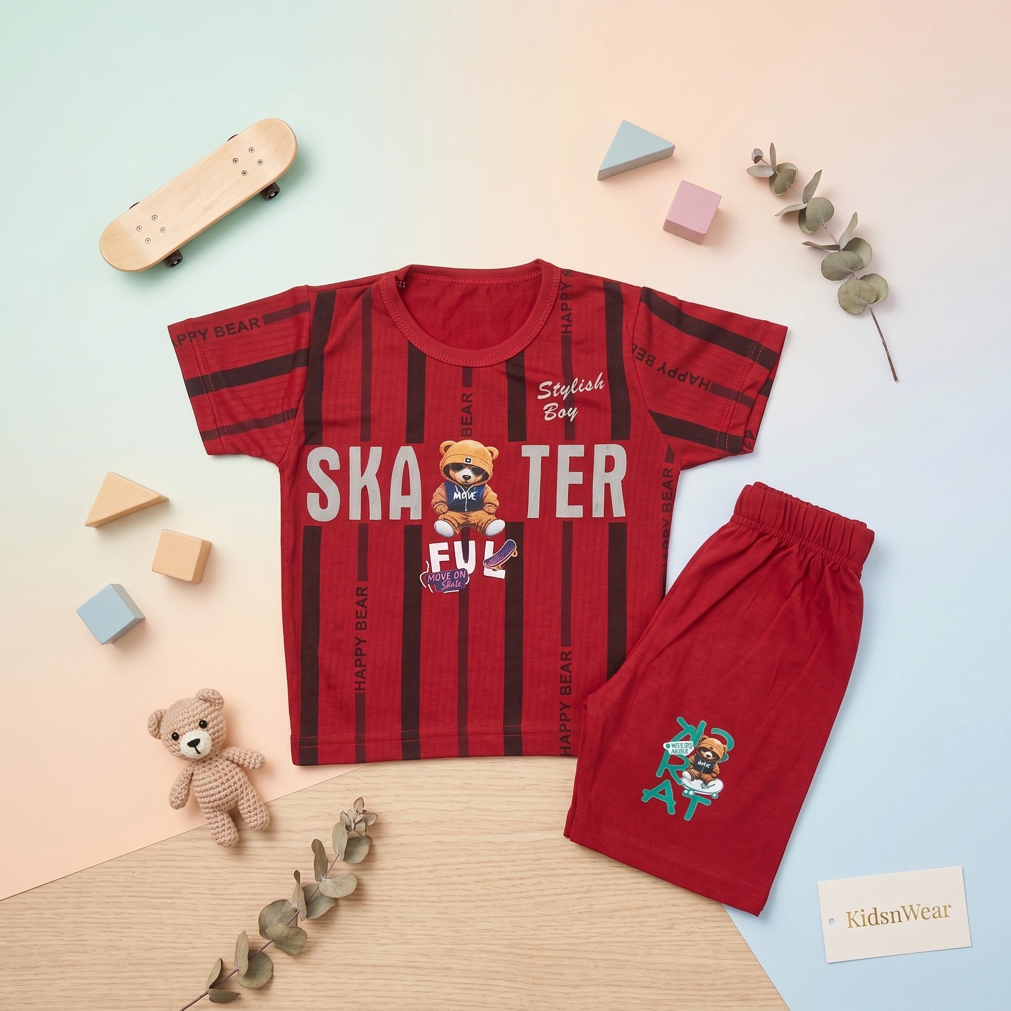 Boys' Skater Bear Stripe Set
