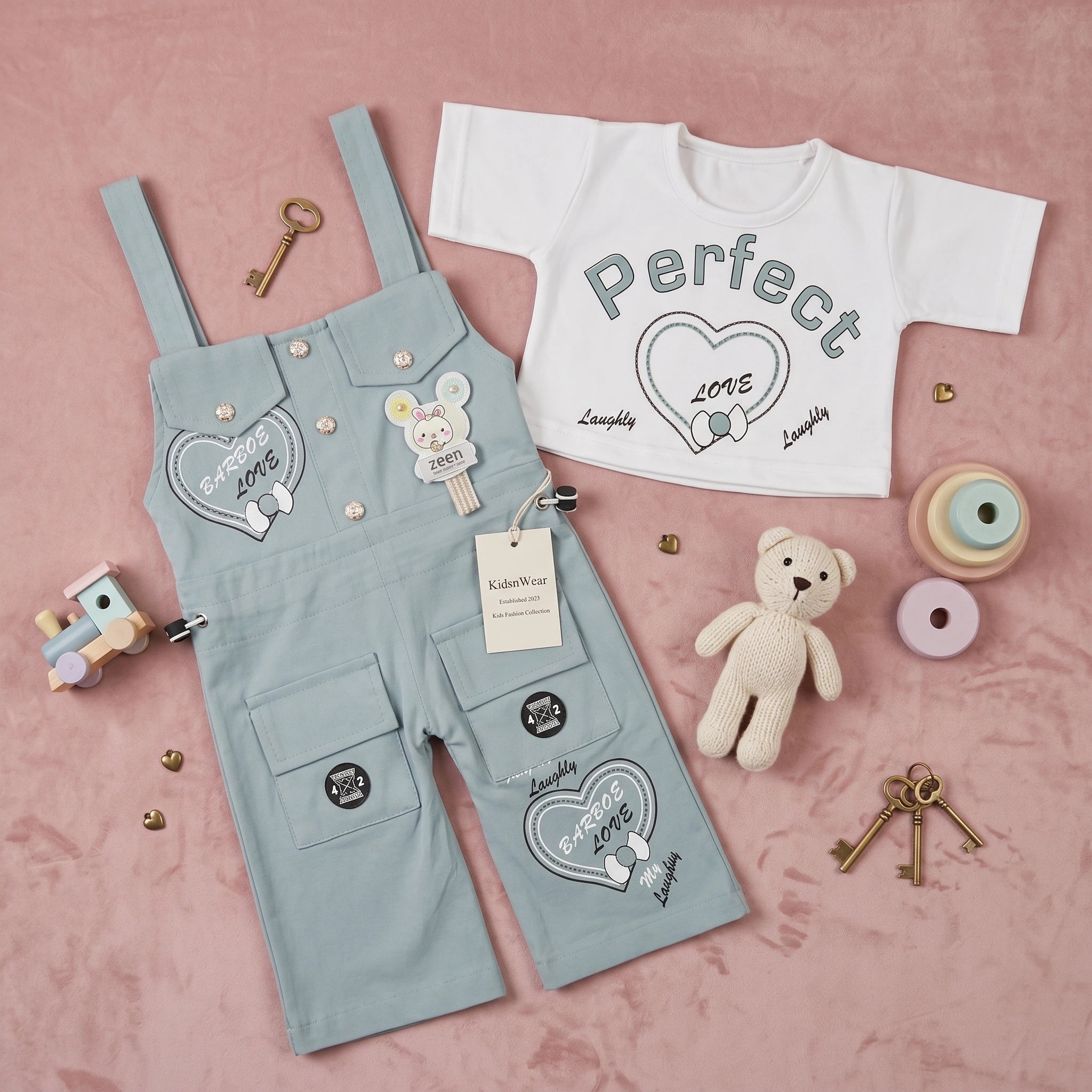 Girls' Love Dungaree & Tee Set