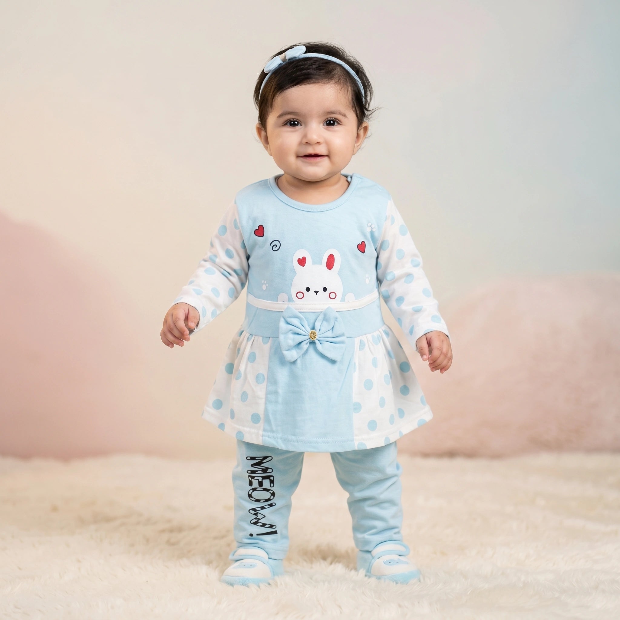 KidsnWear Meow Collection Baby Girl Frock & Pajama Set
