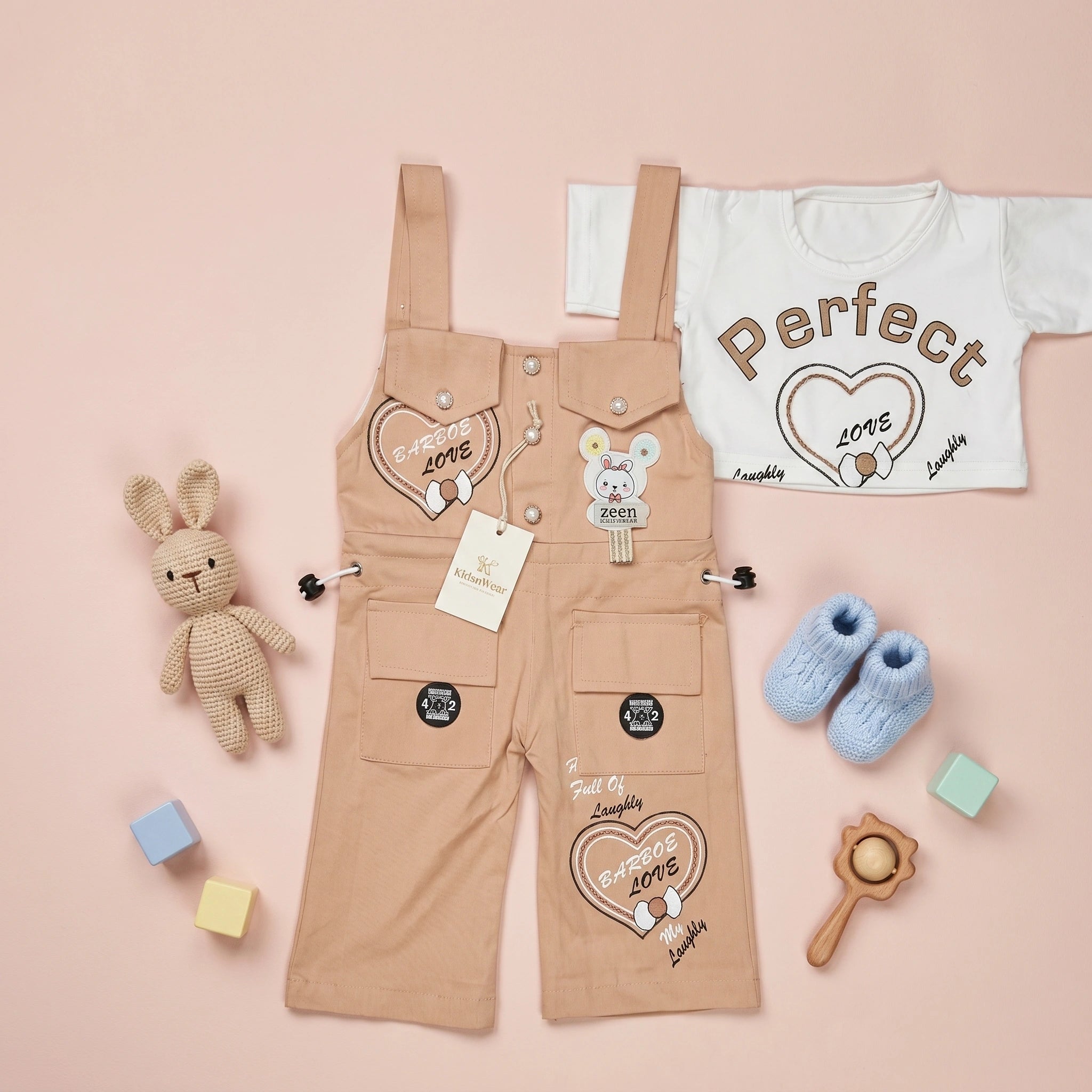 Girls' Love Dungaree & Tee Set