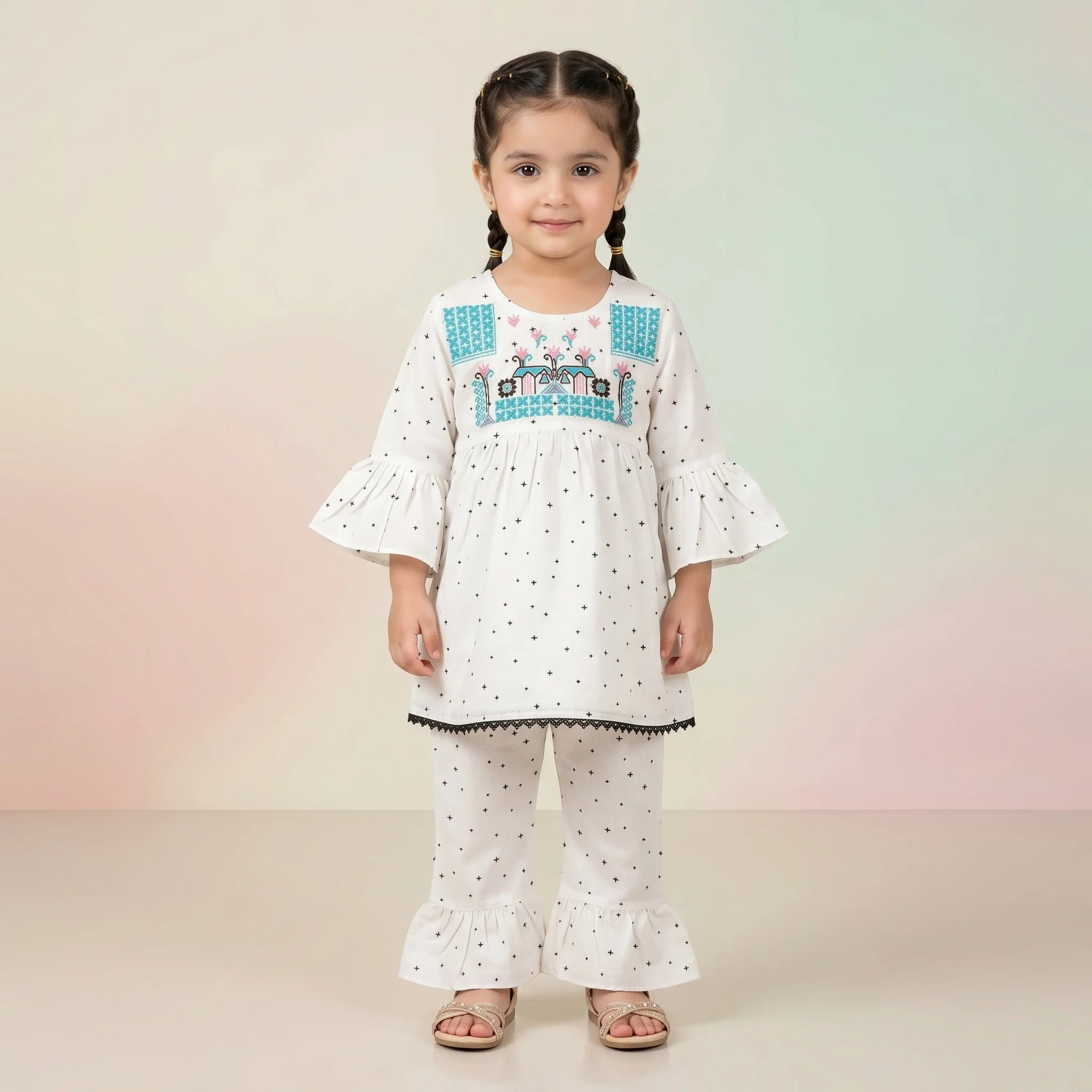 Baby Girls' Embroidered Tunic & Ruffled Trouser Set